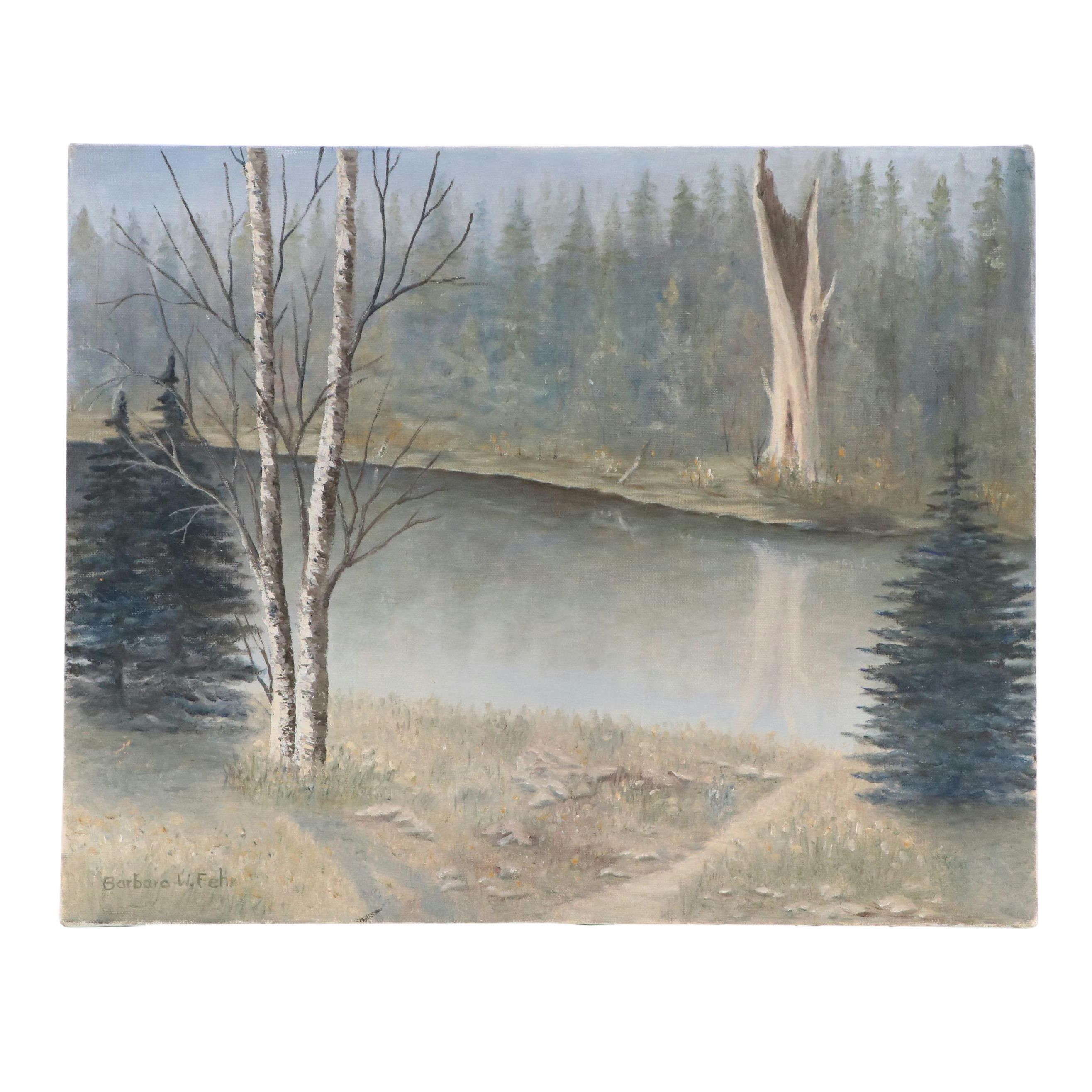 Barbara W. Fehr Landscape Oil Painting, Late 20th Century