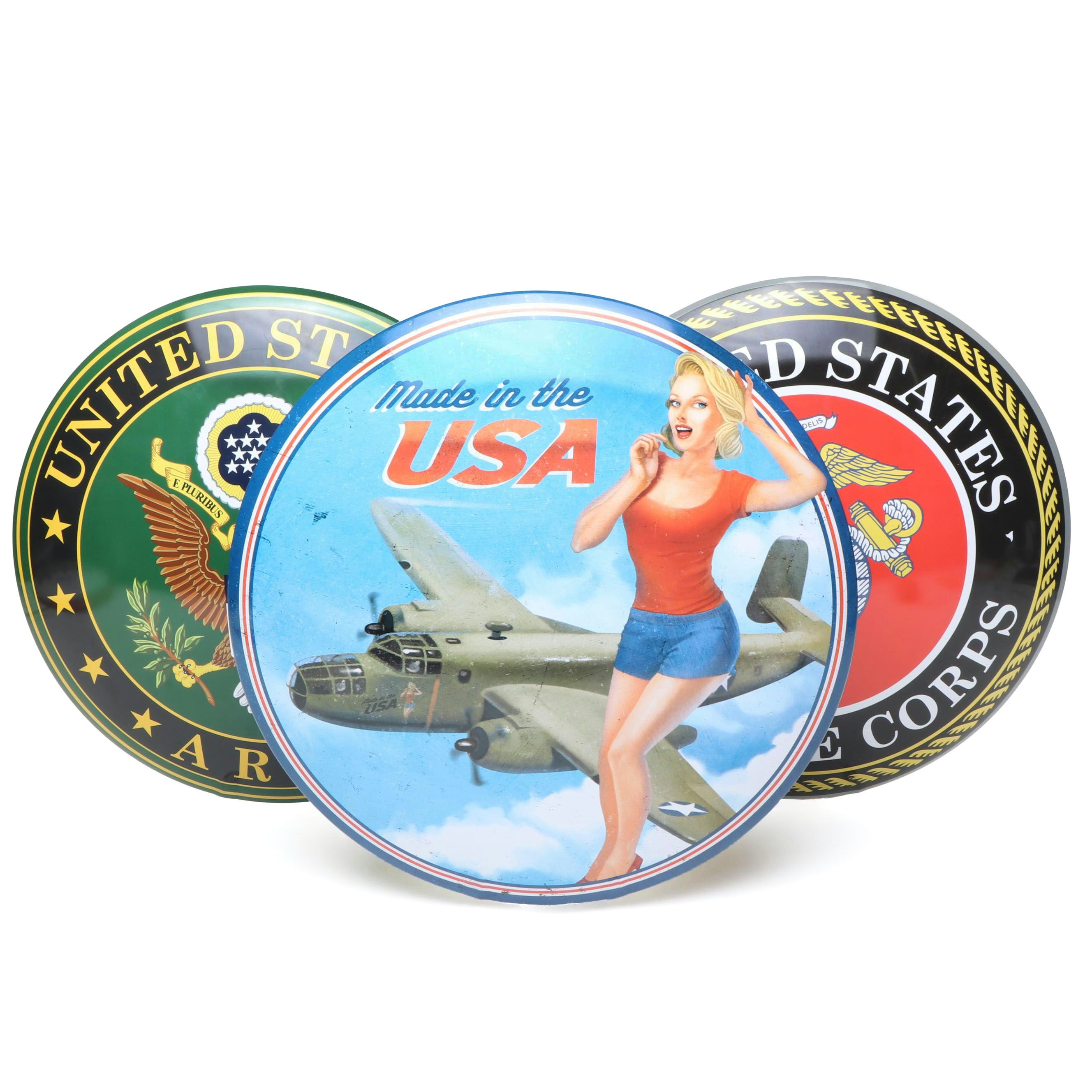 Dome-Shaped Metal American Military Themed Signs
