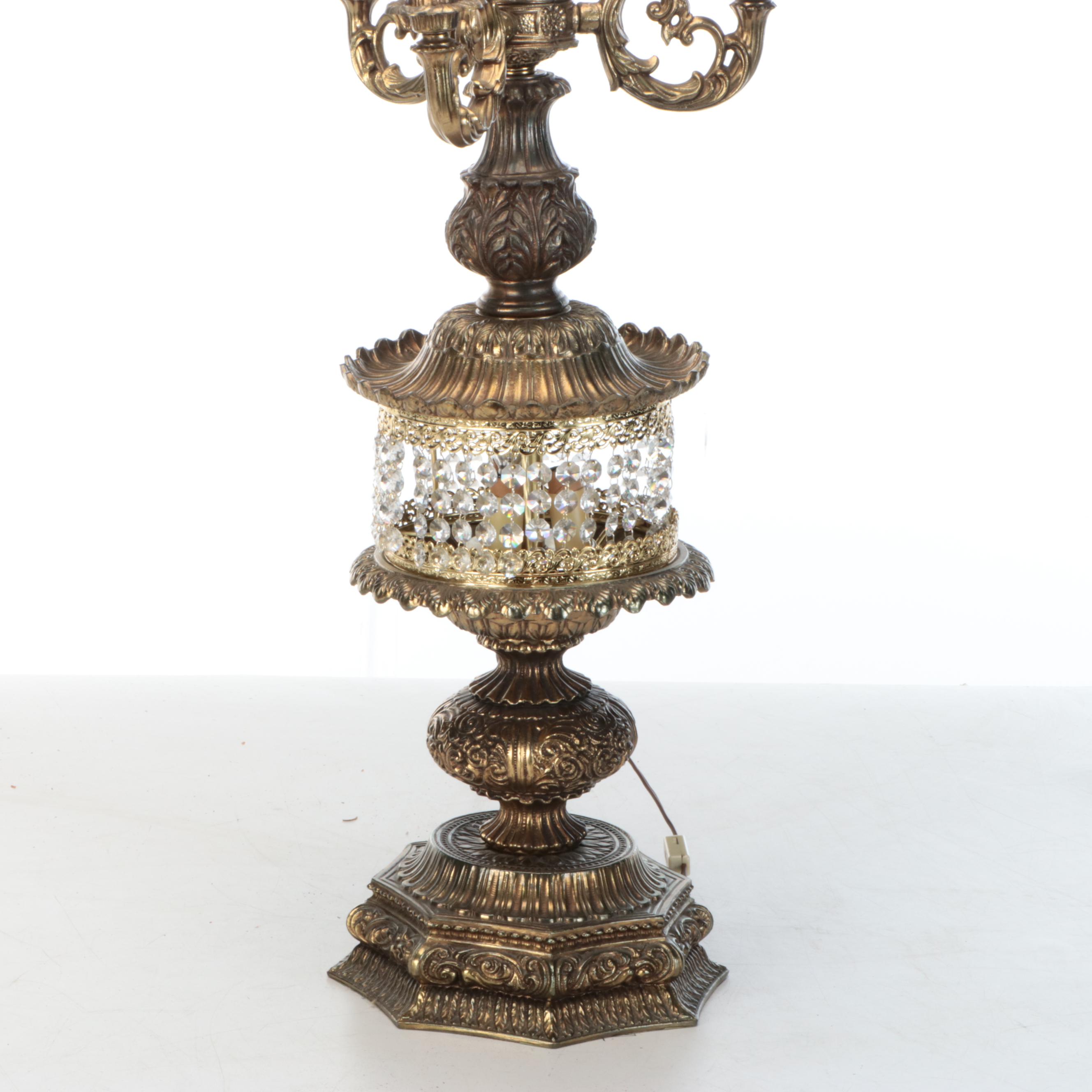 Hollywood Regency Brass and Waterfall Crystal Table Lamp