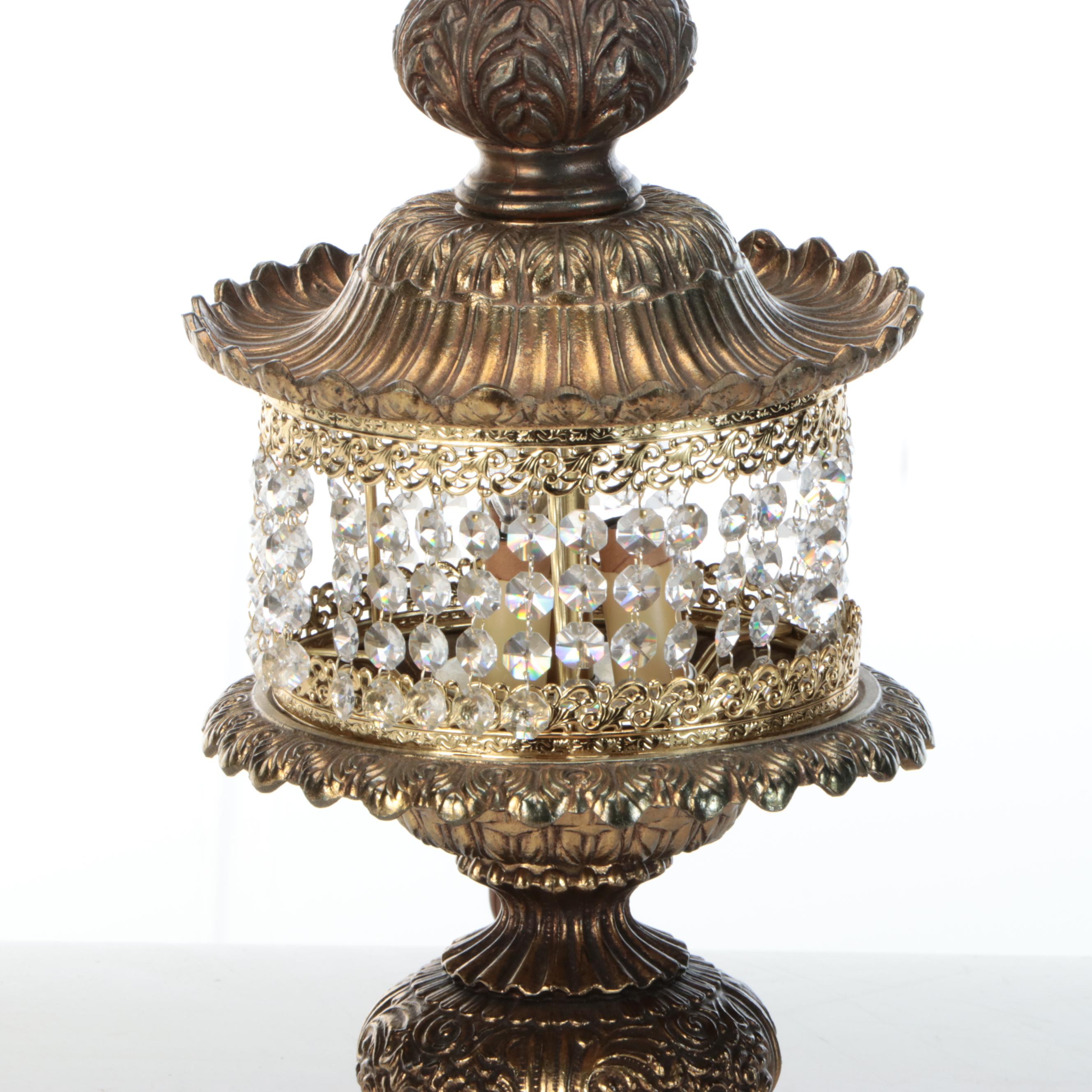 Hollywood Regency Brass and Waterfall Crystal Table Lamp