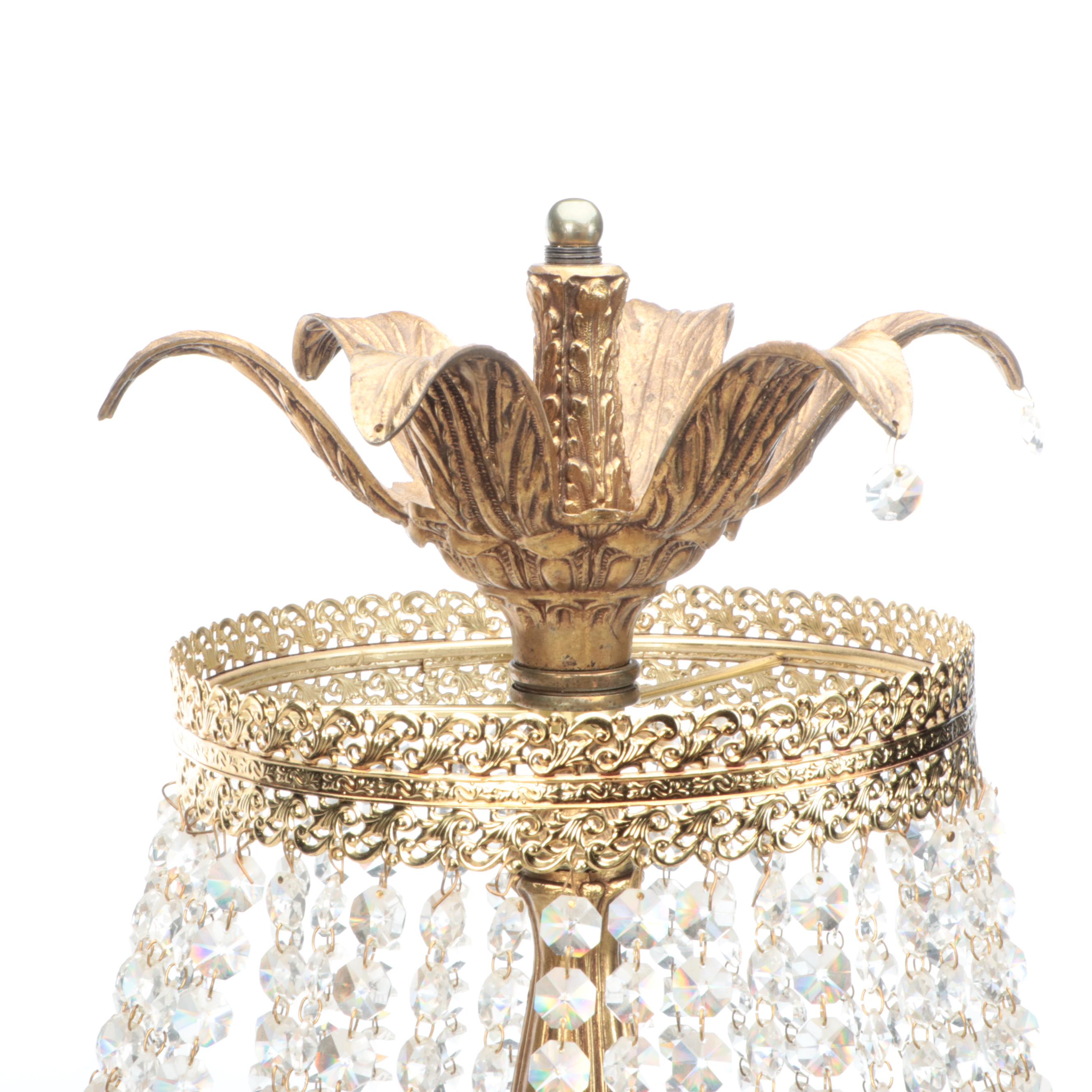 Hollywood Regency Brass and Waterfall Crystal Table Lamp