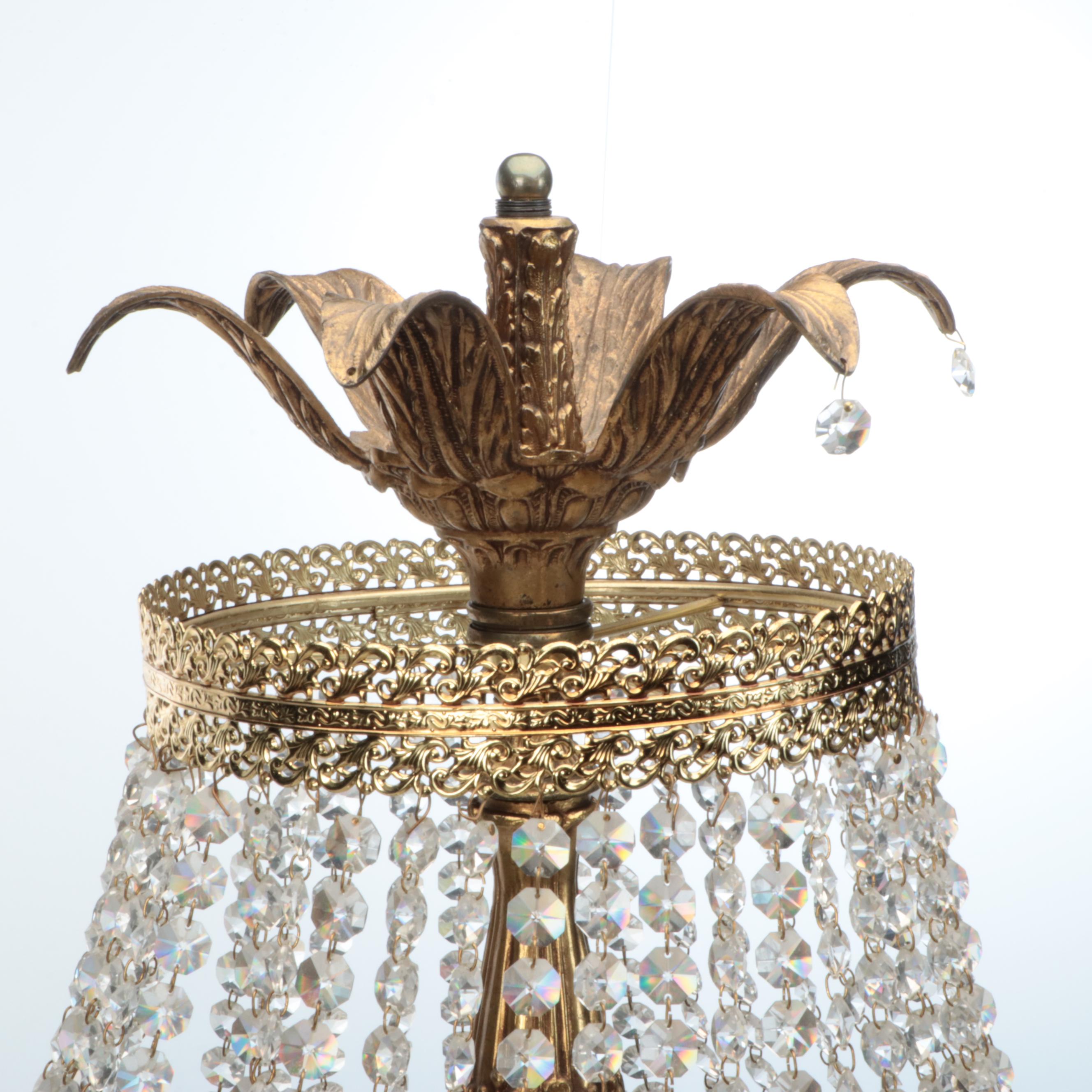 Hollywood Regency Brass and Waterfall Crystal Table Lamp