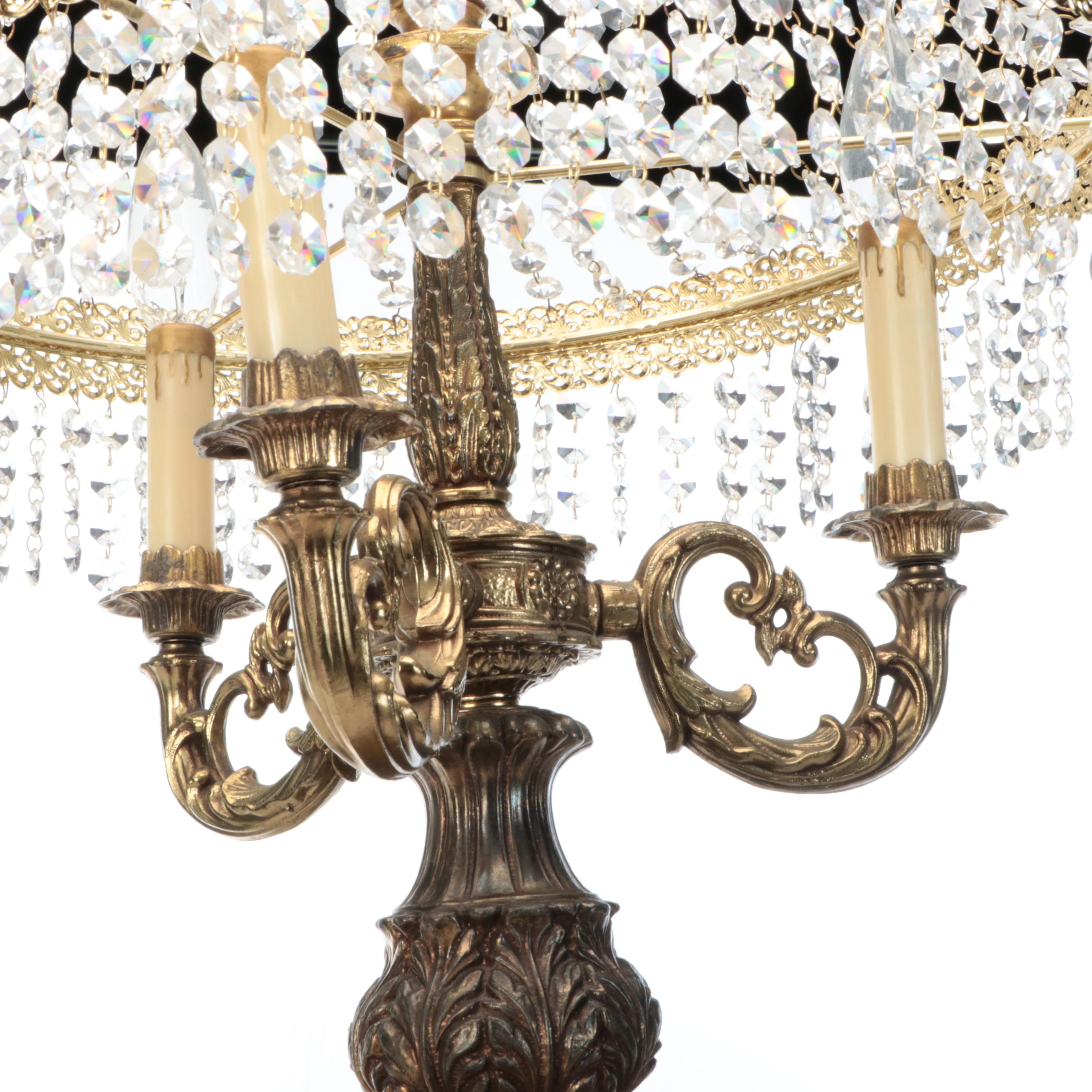 Hollywood Regency Brass and Waterfall Crystal Table Lamp