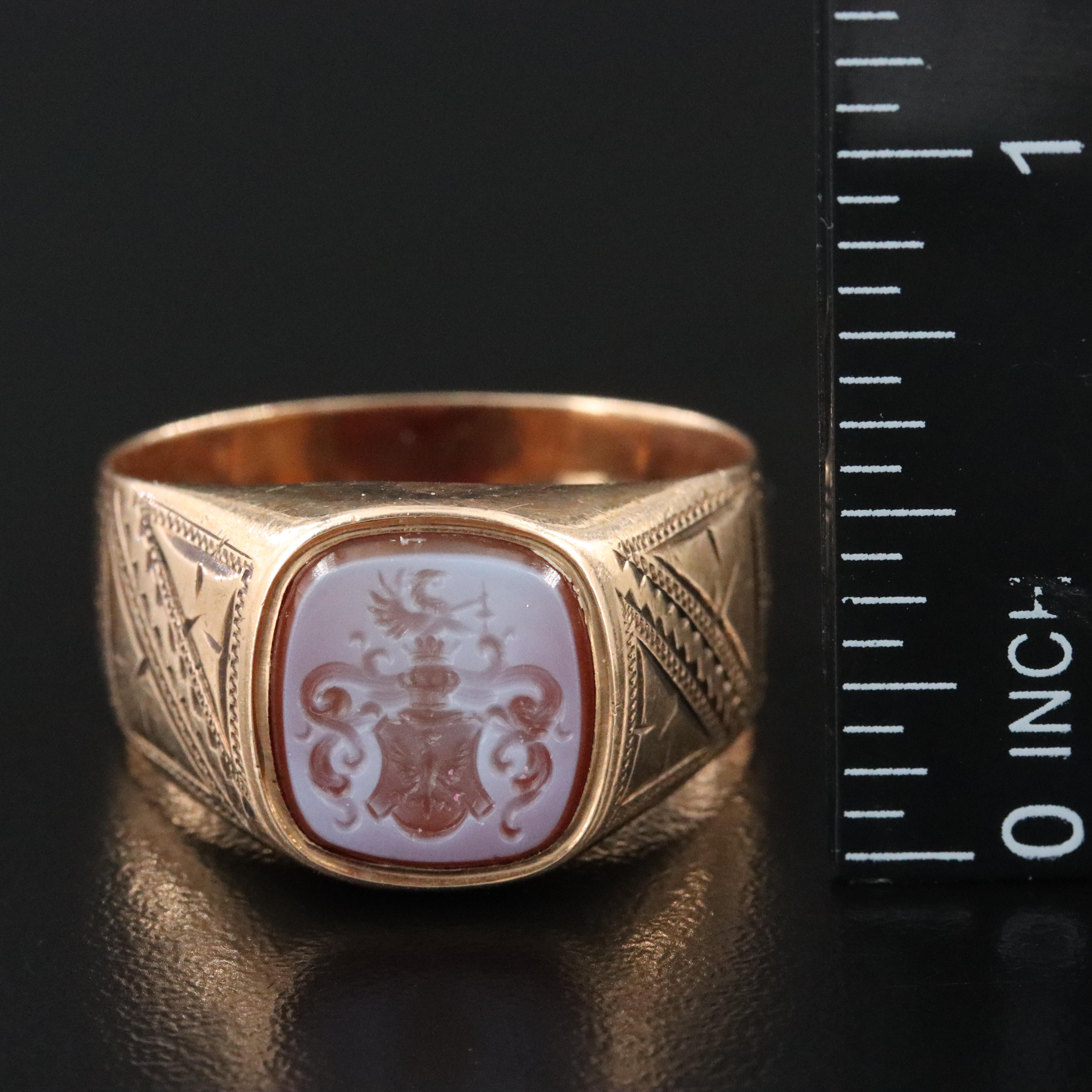 Antique Austro-Hungarian 14K Sardonyx Intaglio Signet Ring