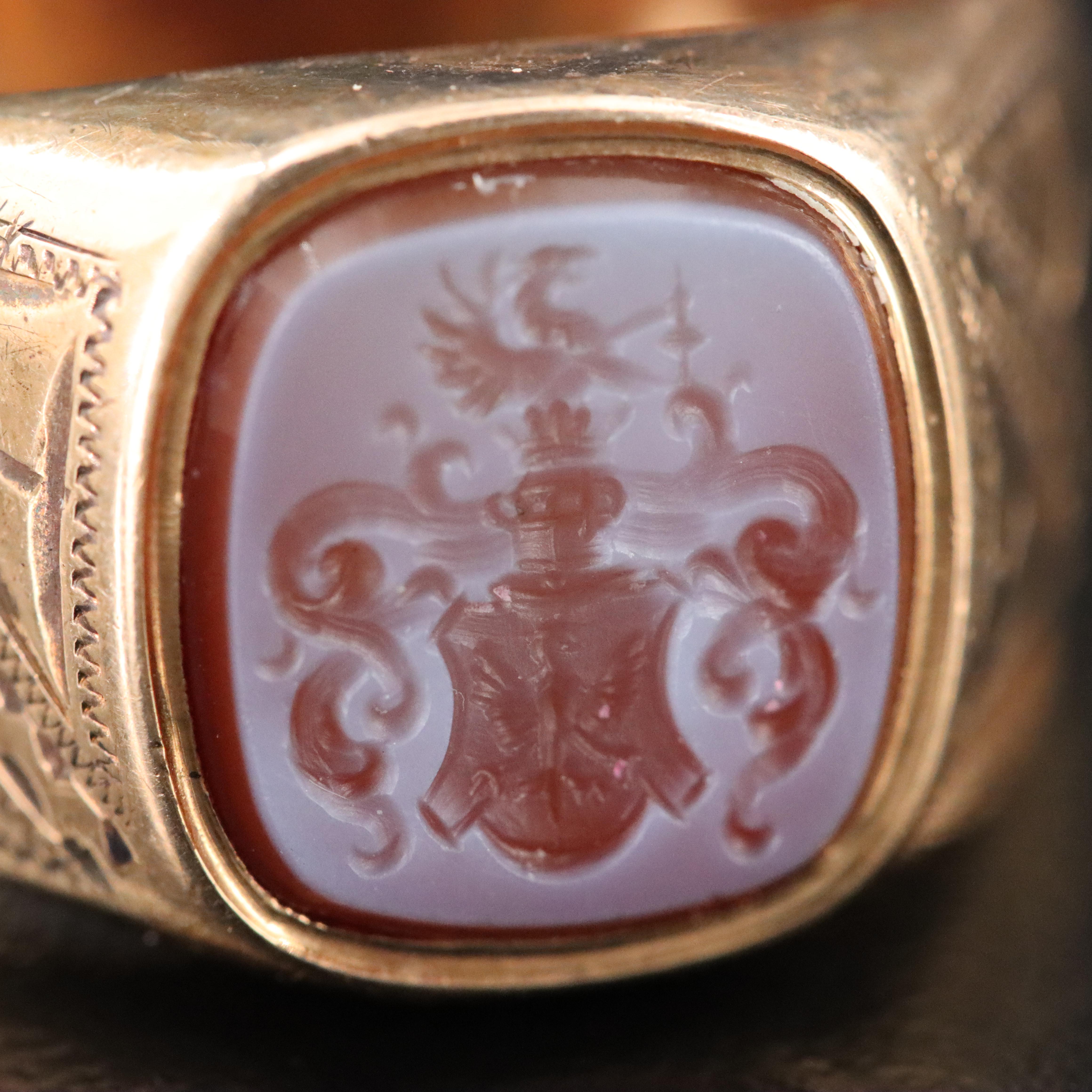 Antique Austro-Hungarian 14K Sardonyx Intaglio Signet Ring