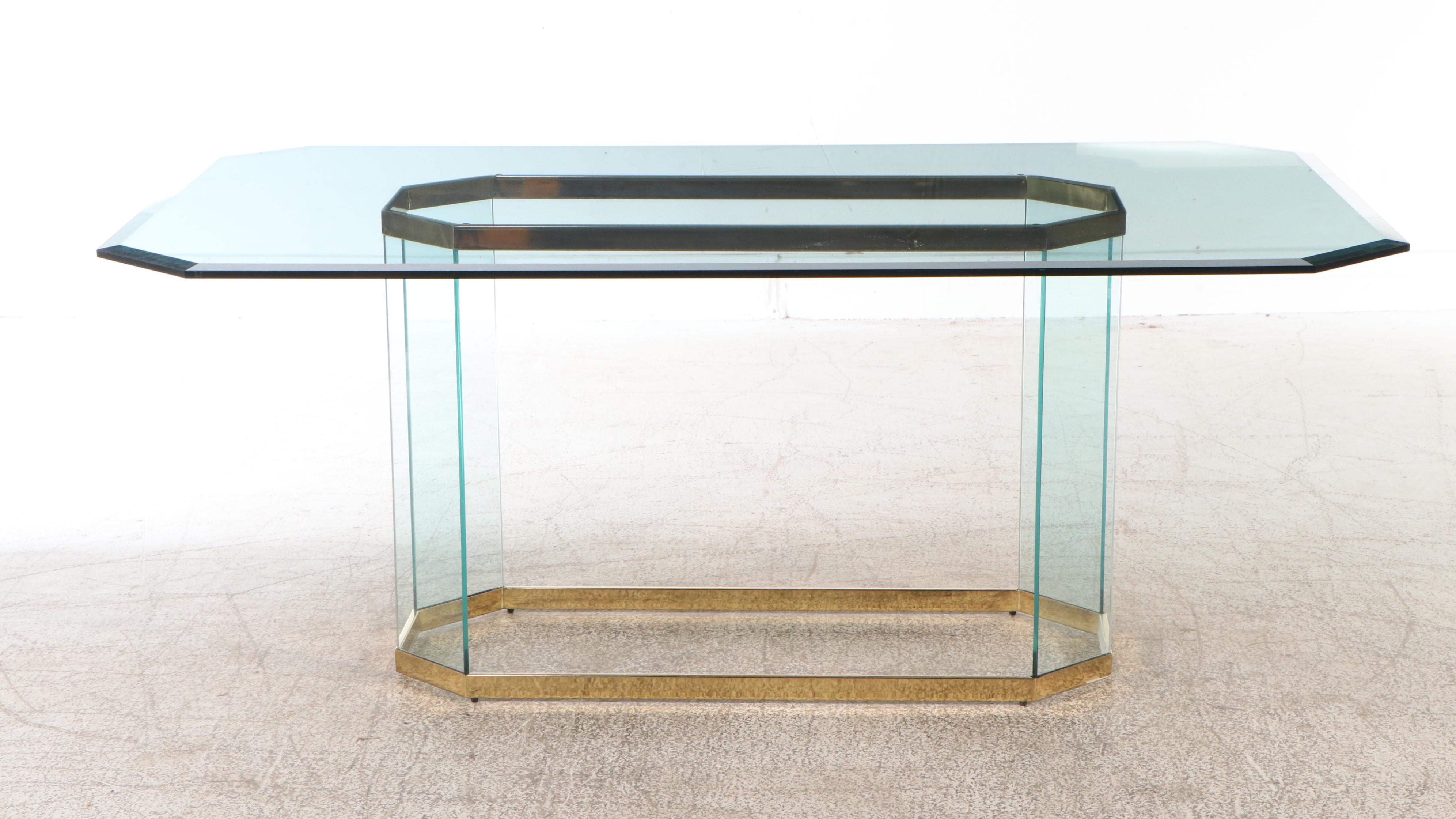 Five Piece Postmodern Dining Set with Glass Table and Scrolled Back Chairs