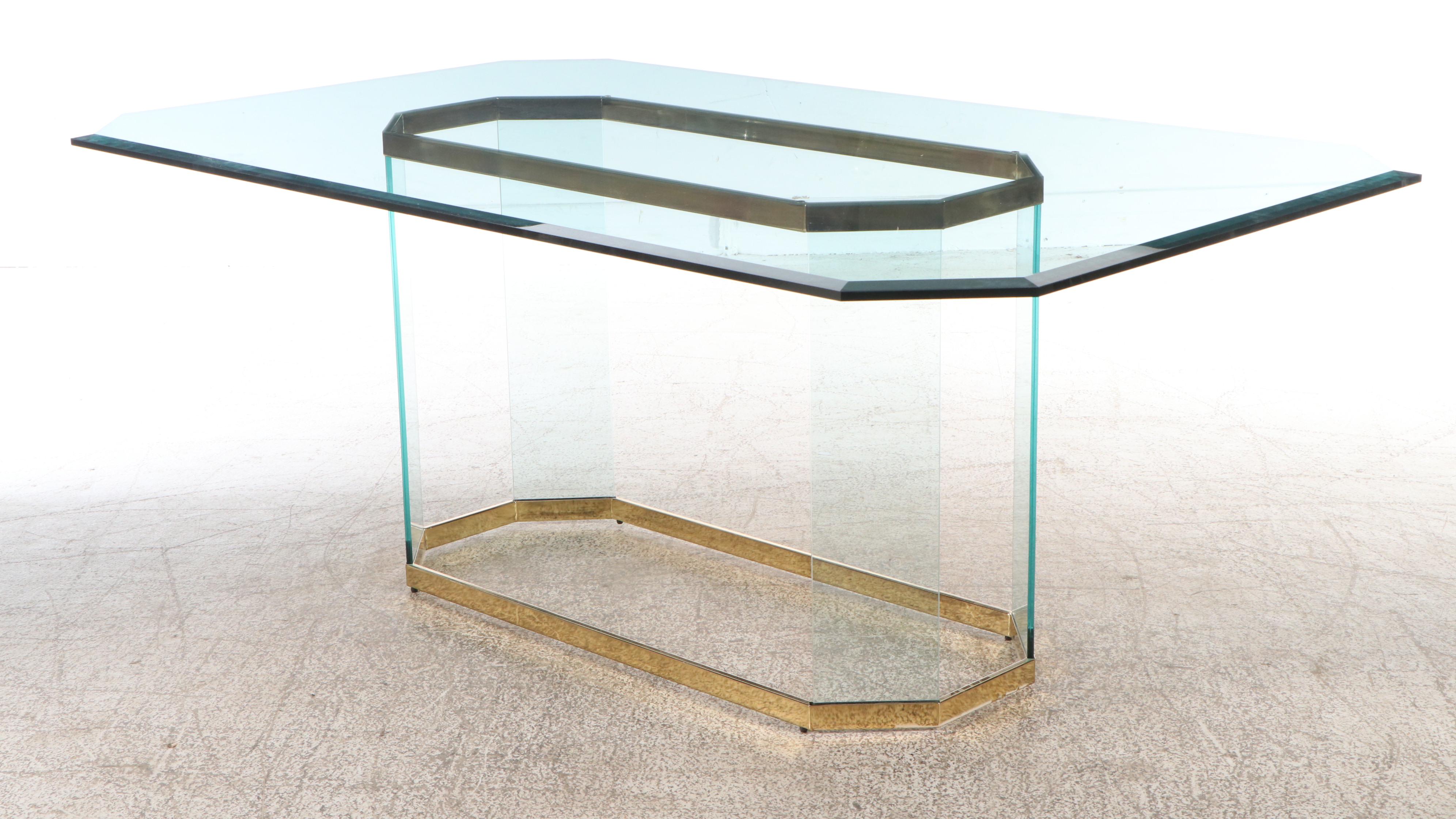 Five Piece Postmodern Dining Set with Glass Table and Scrolled Back Chairs