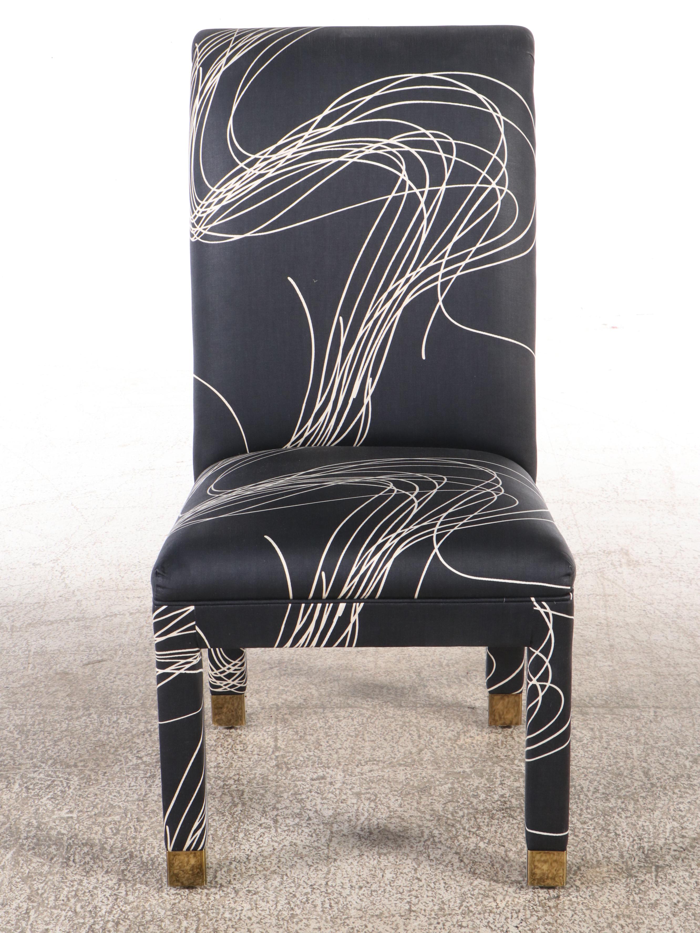 Five Piece Postmodern Dining Set with Glass Table and Scrolled Back Chairs