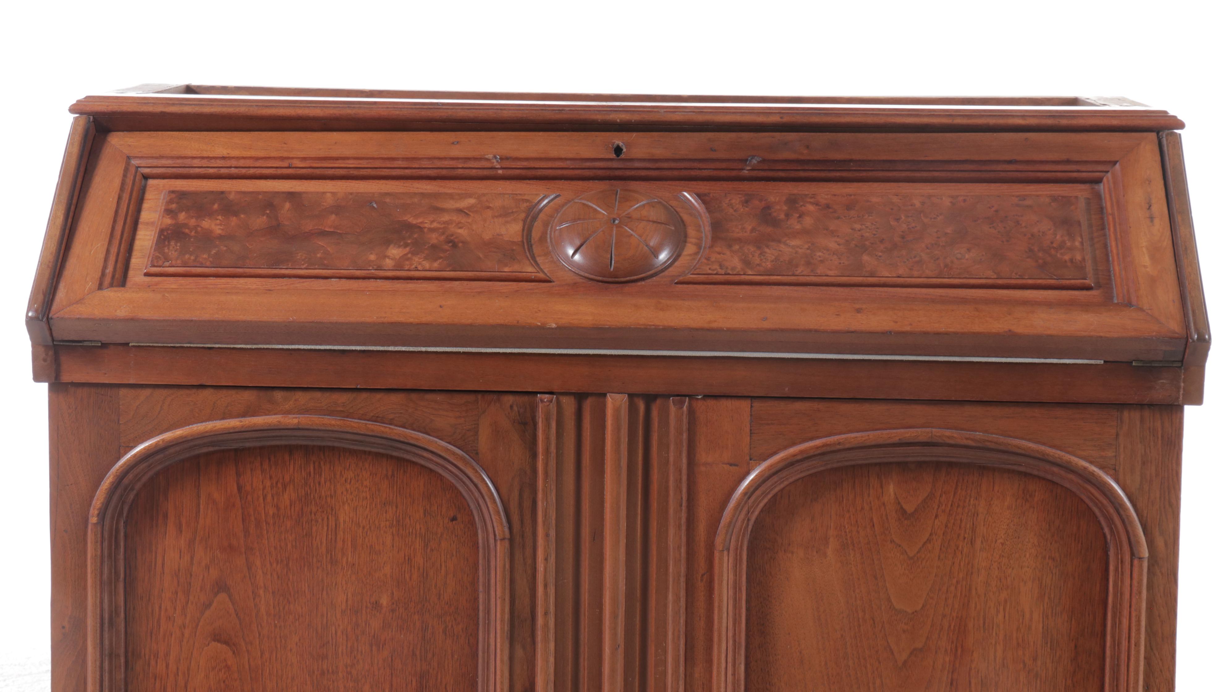 Large-Scale Victorian Walnut and Burl Walnut Secretary Bookcase, Circa 1870