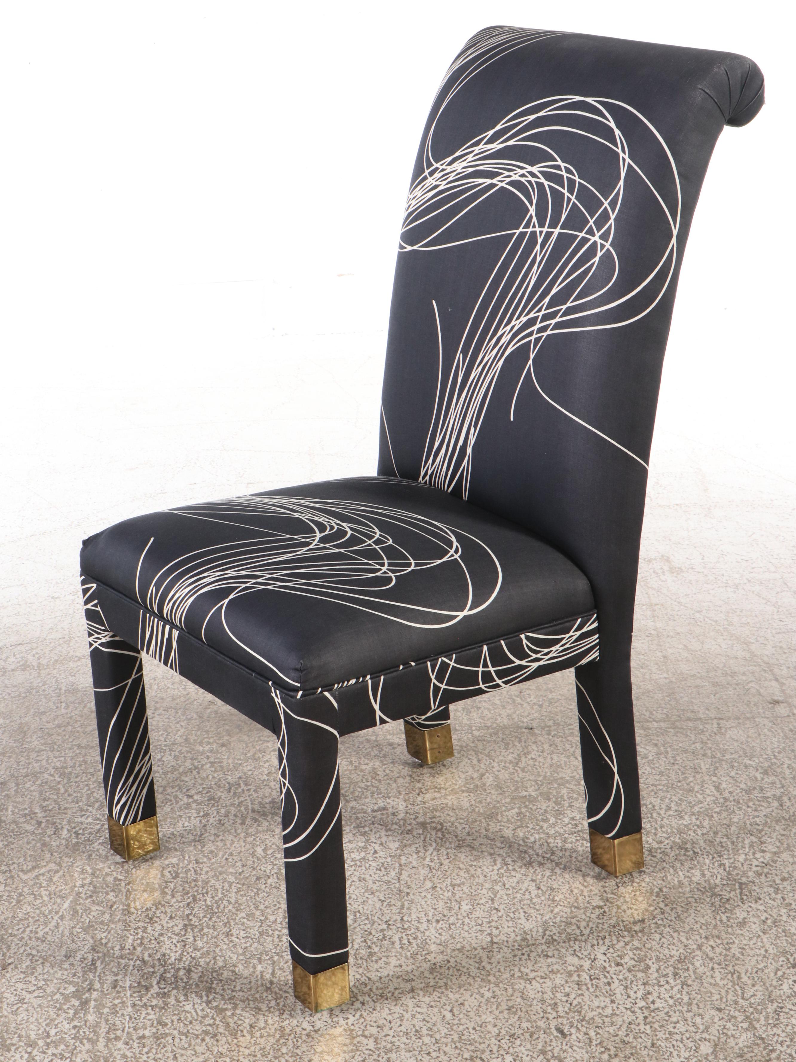 Five Piece Postmodern Dining Set with Glass Table and Scrolled Back Chairs