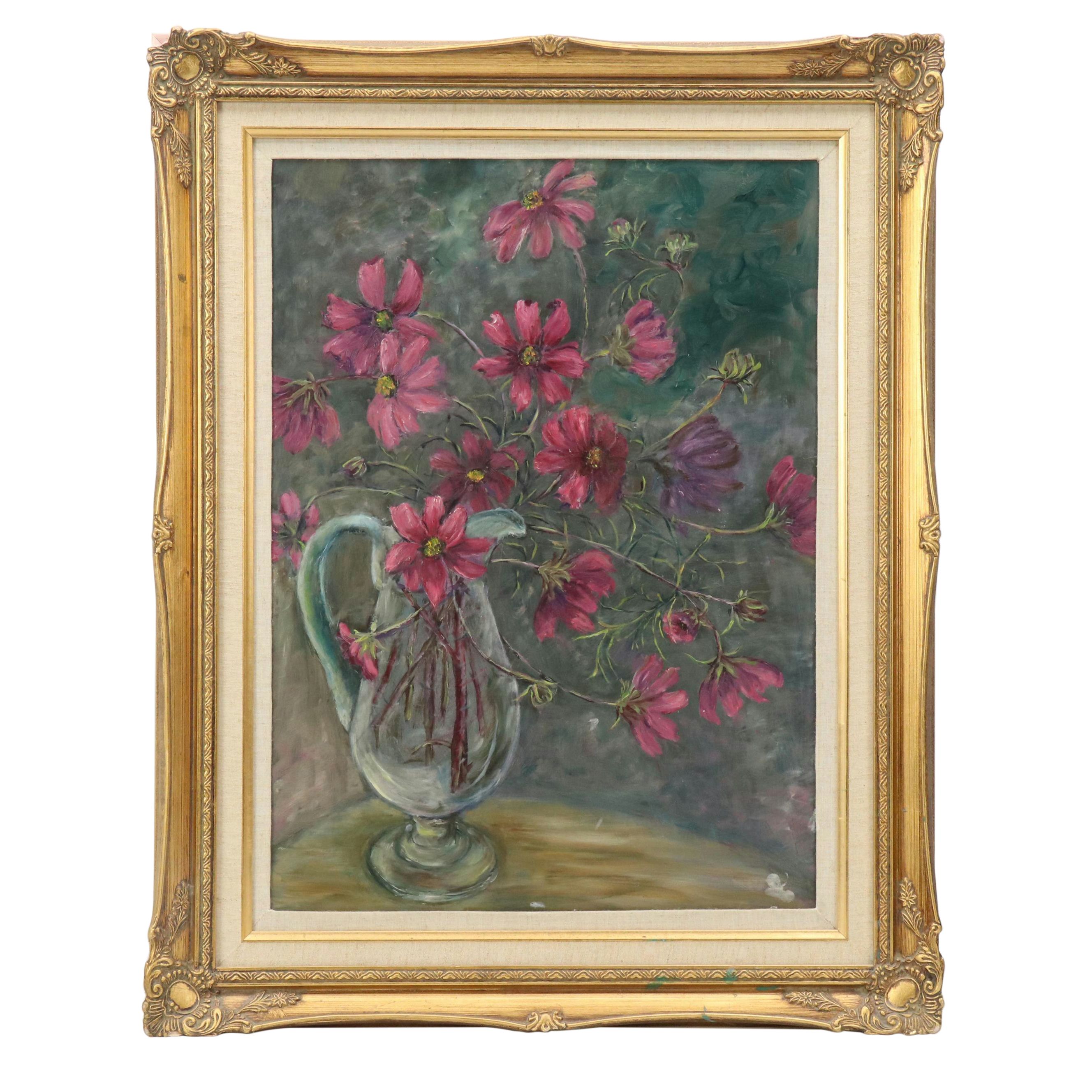 Floral Still Life Oil Painting, Late 20th Century