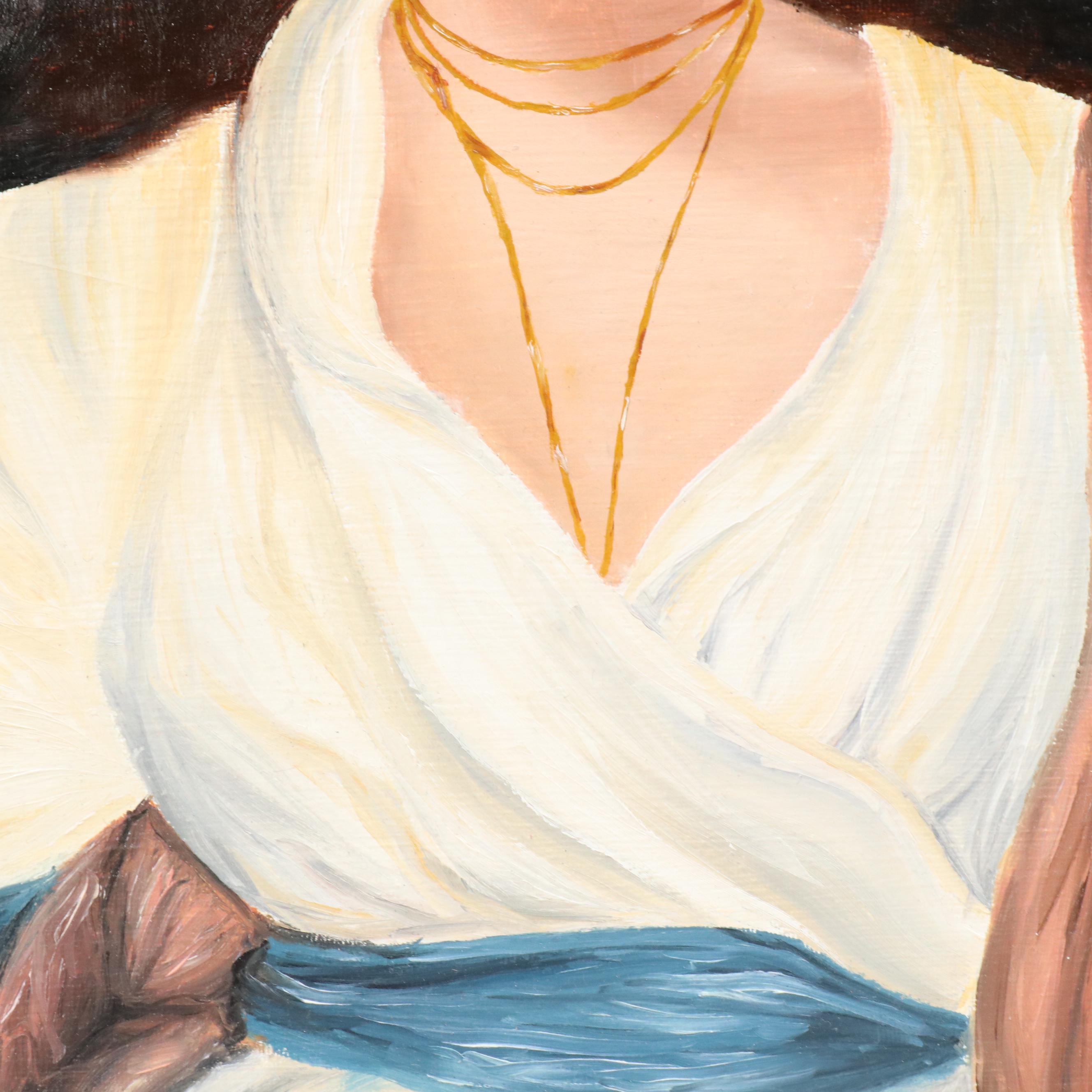 Zaida M. Portrait Oil Painting of Woman in White Dress, 2016