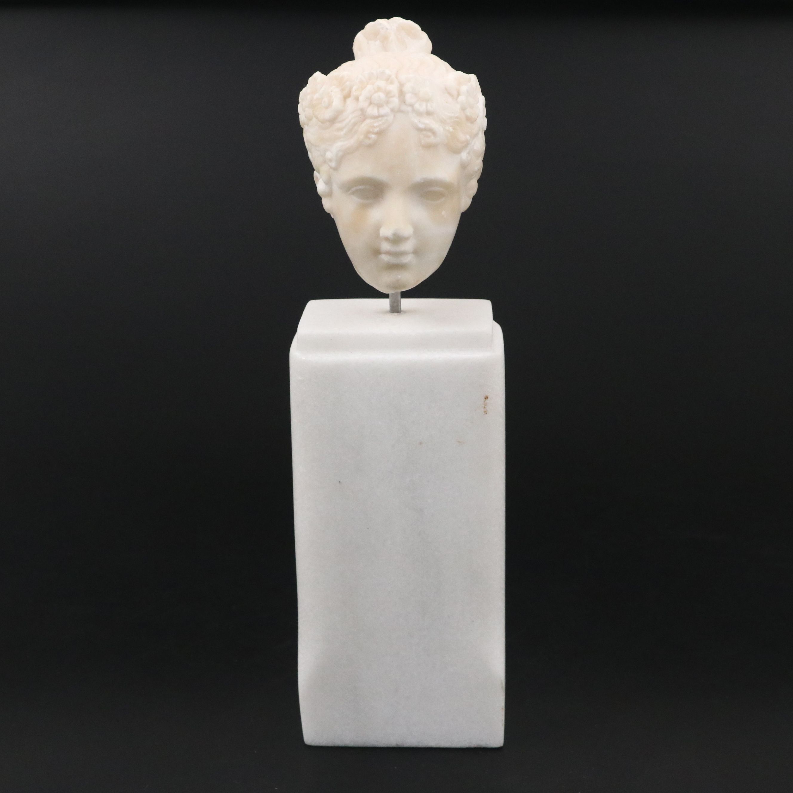 Antique Tour Carved Alabaster Neoclassical Head, 19th Century