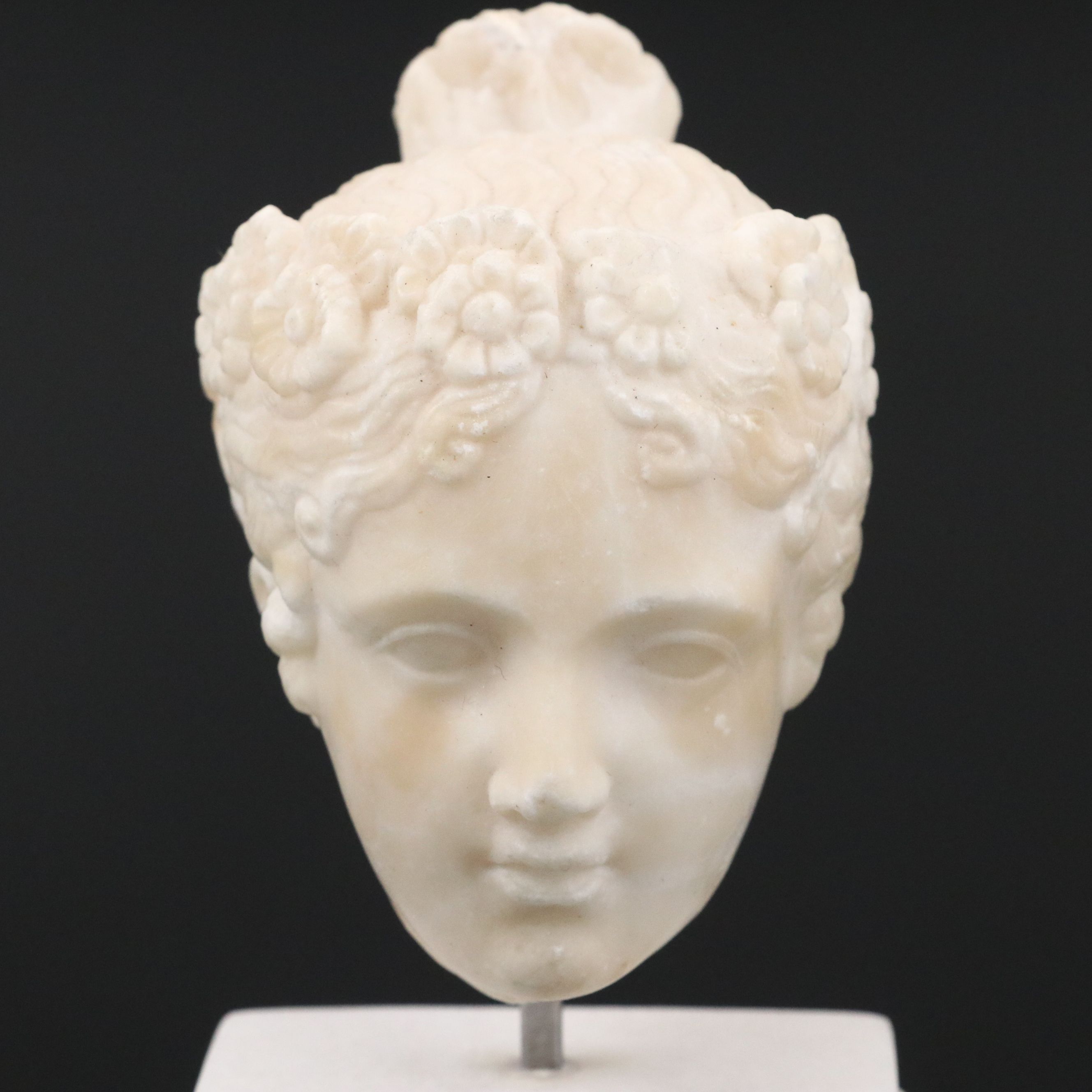 Antique Tour Carved Alabaster Neoclassical Head, 19th Century