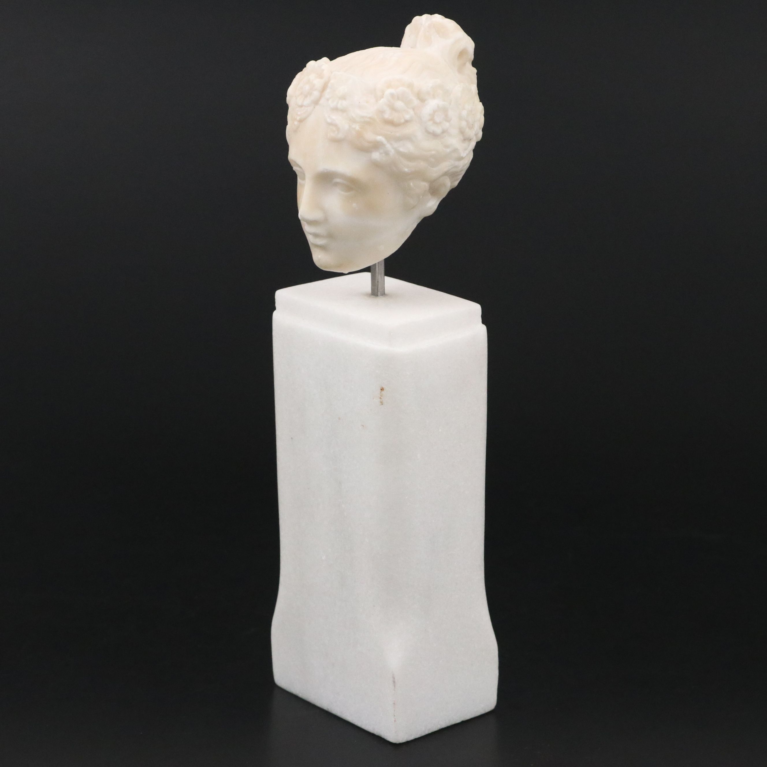 Antique Tour Carved Alabaster Neoclassical Head, 19th Century