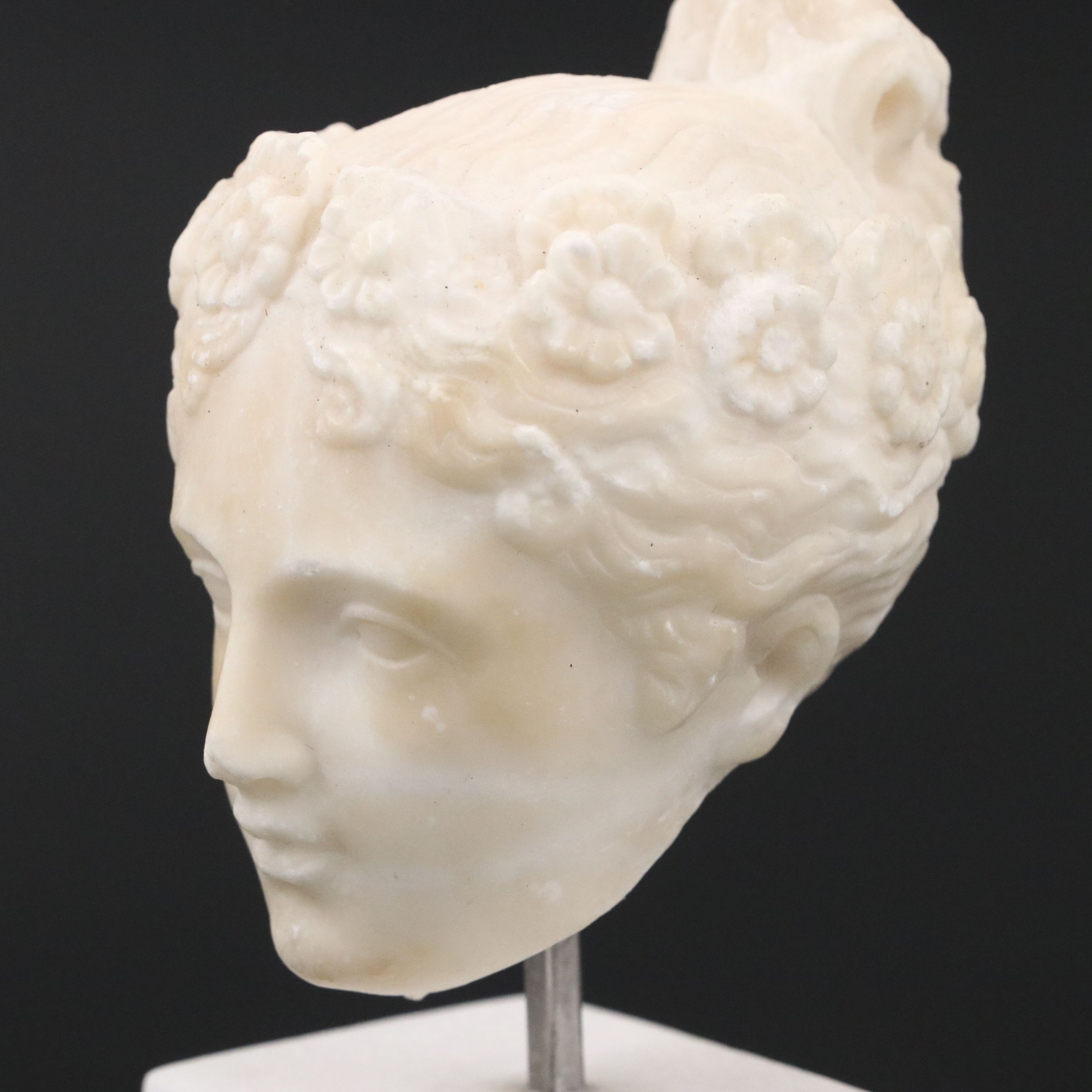 Antique Tour Carved Alabaster Neoclassical Head, 19th Century