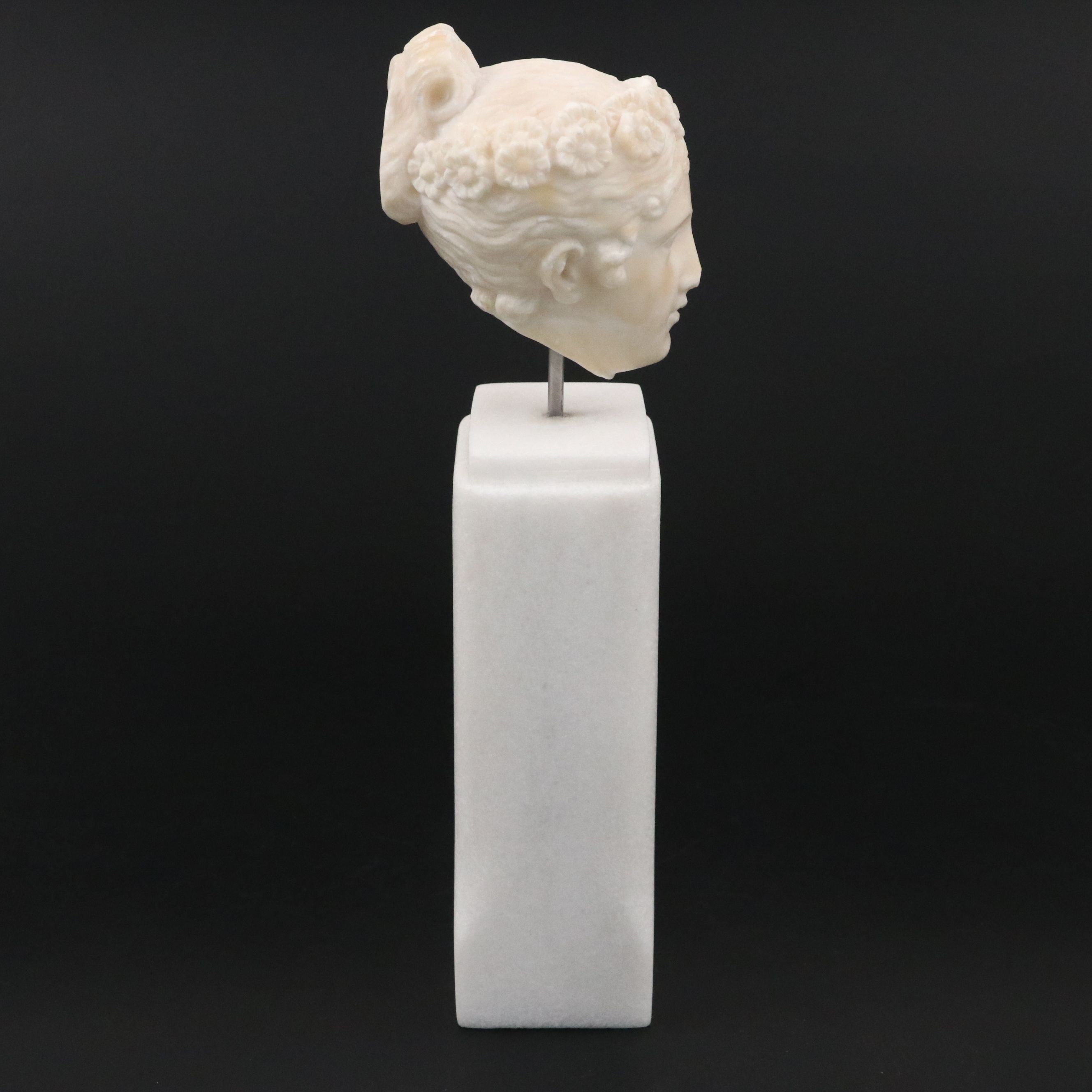 Antique Tour Carved Alabaster Neoclassical Head, 19th Century