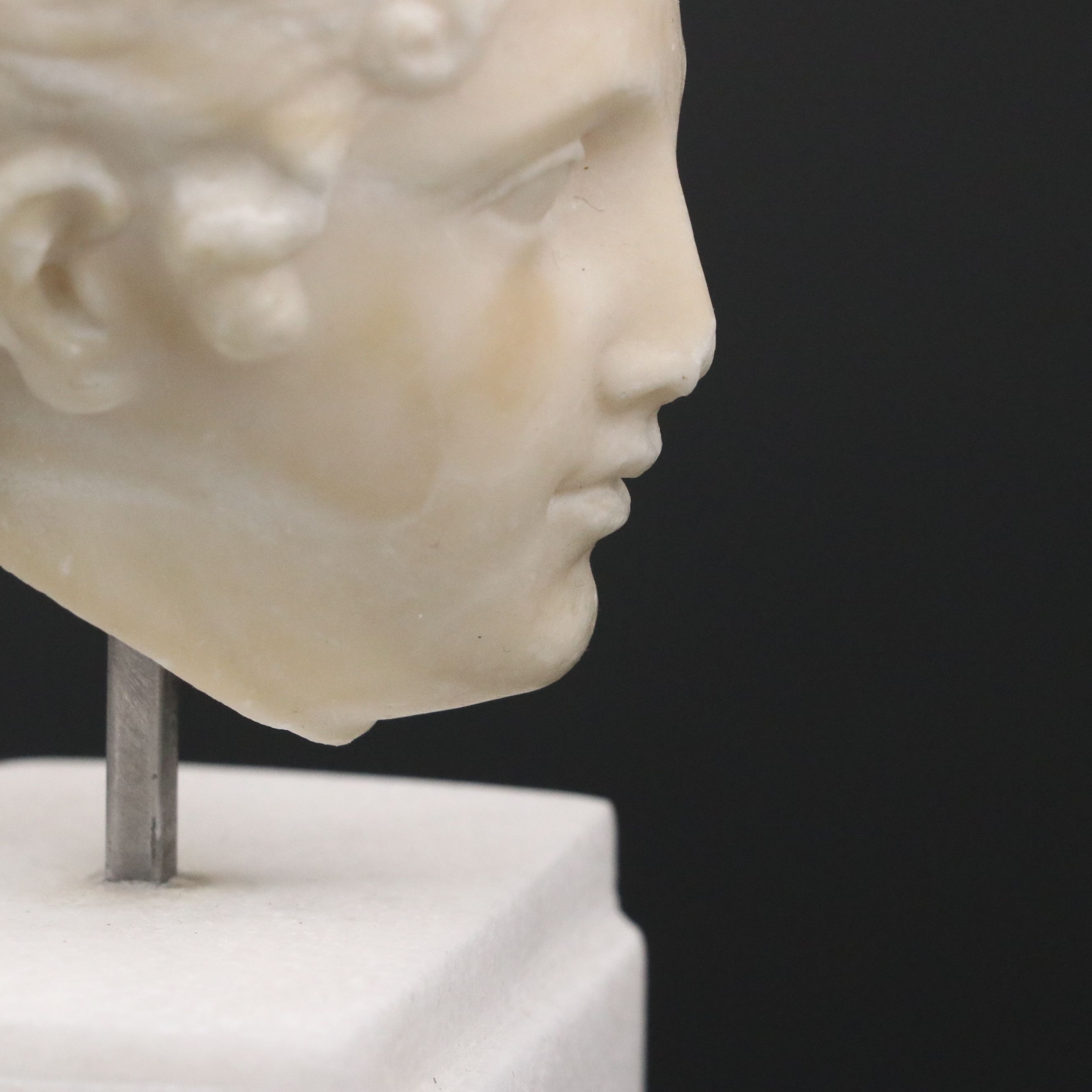 Antique Tour Carved Alabaster Neoclassical Head, 19th Century