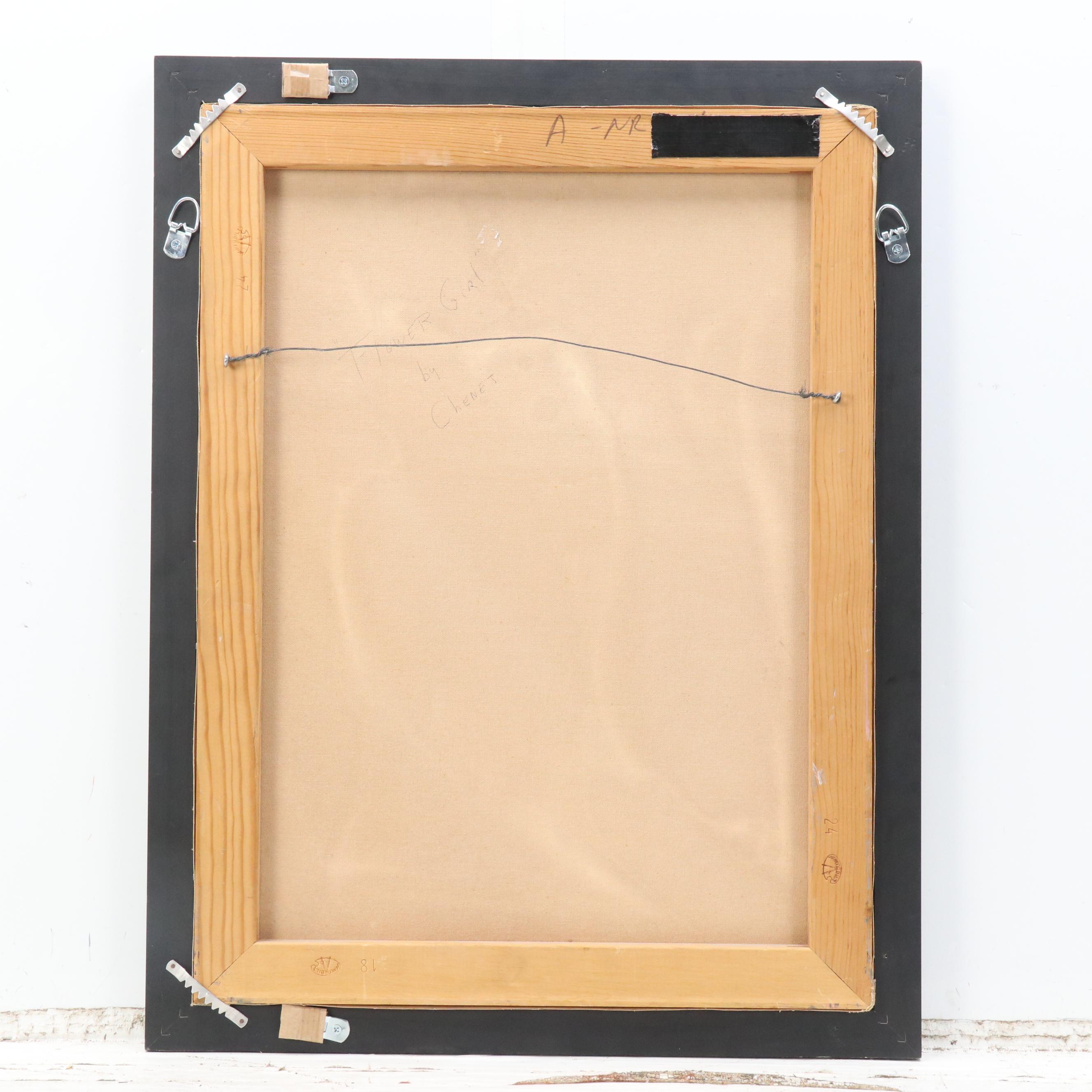 Modernist Portrait Oil Painting of Woman with Flower Hat