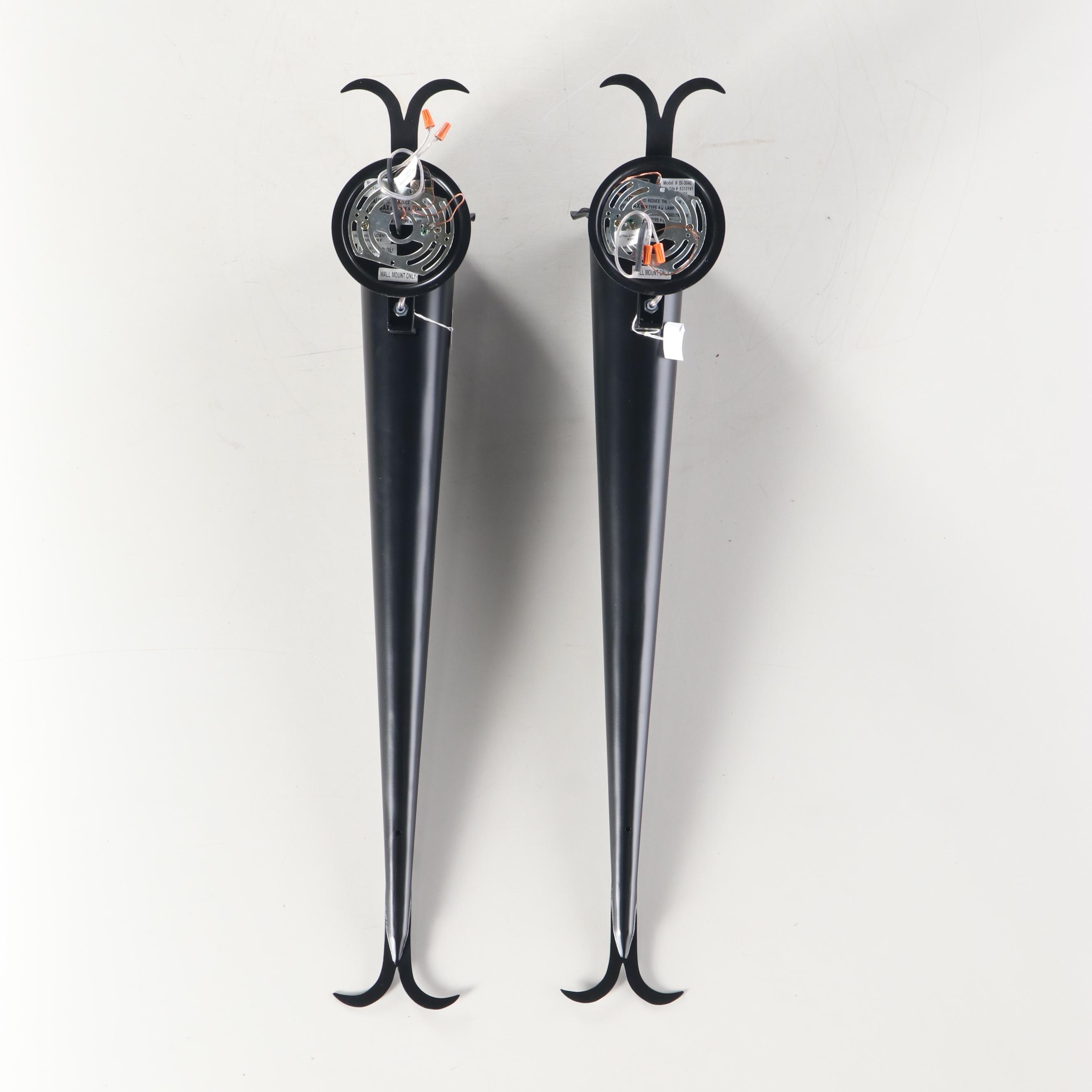 Pair of Spanish Revival Style Black Metal Wall Torchiere Lights