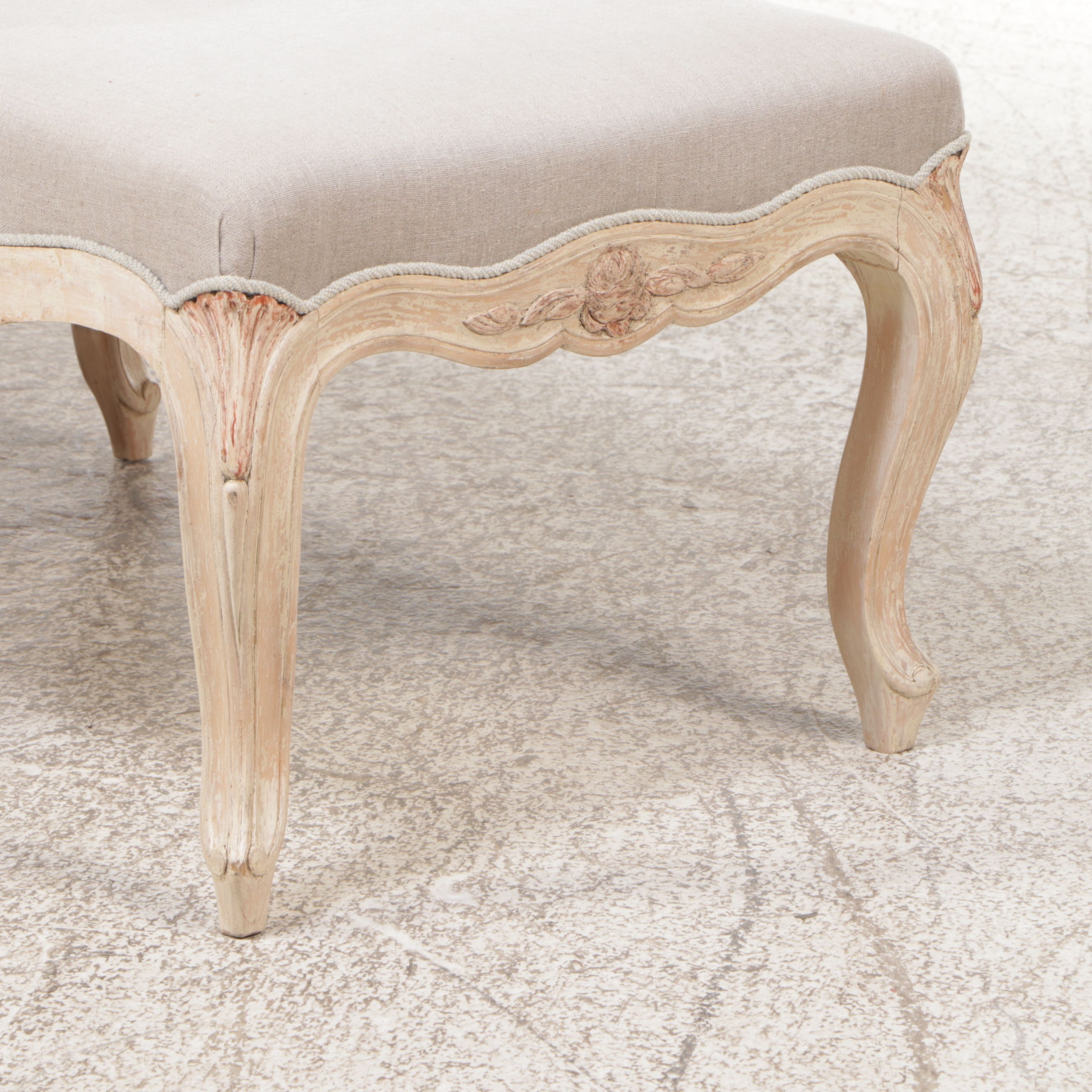 Swedish Gustavian Style Bench-Made Carved Wood and Upholstered Long Bench