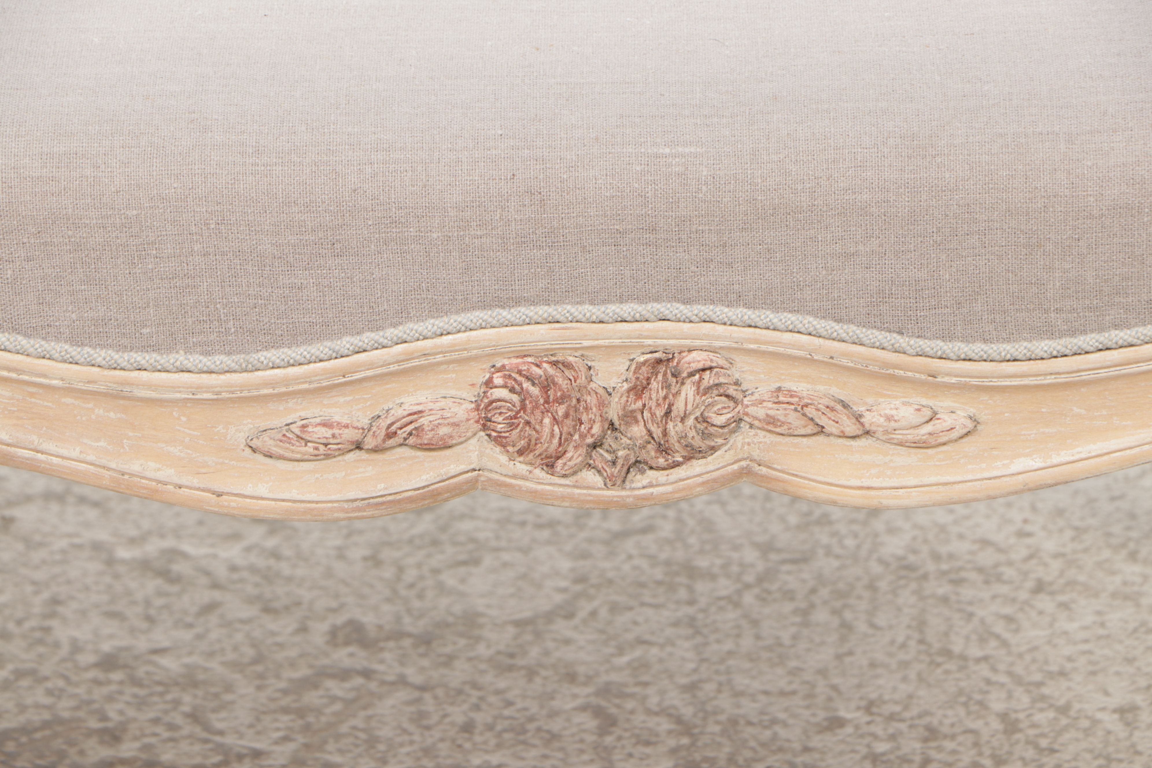 Swedish Gustavian Style Bench-Made Carved Wood and Upholstered Long Bench