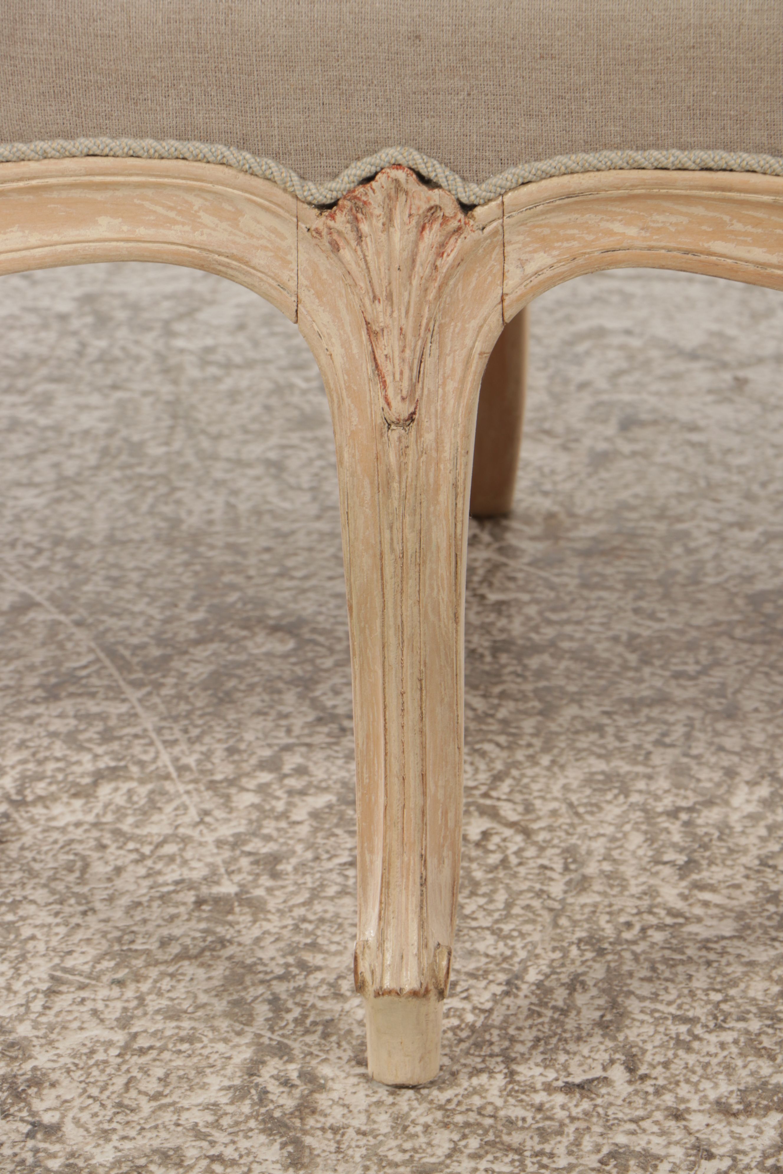 Swedish Gustavian Style Bench-Made Carved Wood and Upholstered Long Bench