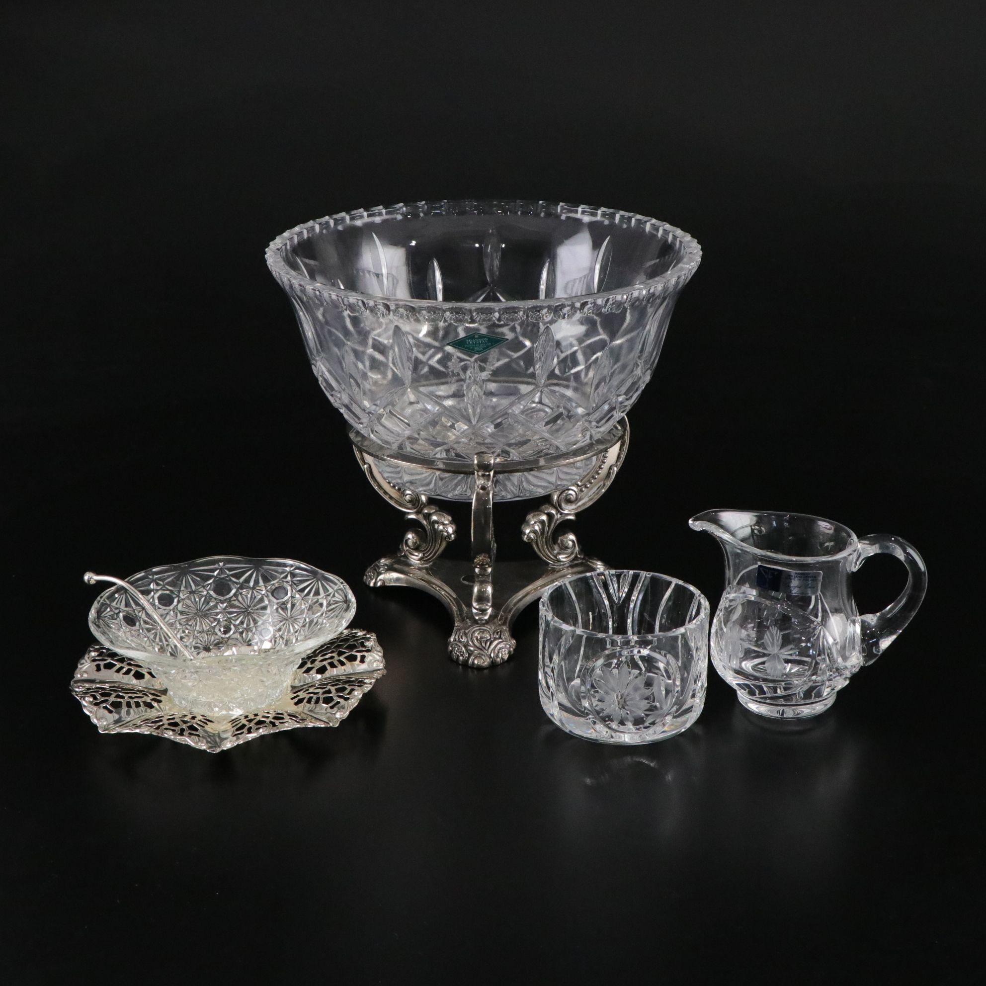 Shannon Crystal by Godinger Bowl with Silver Plate Stand & More