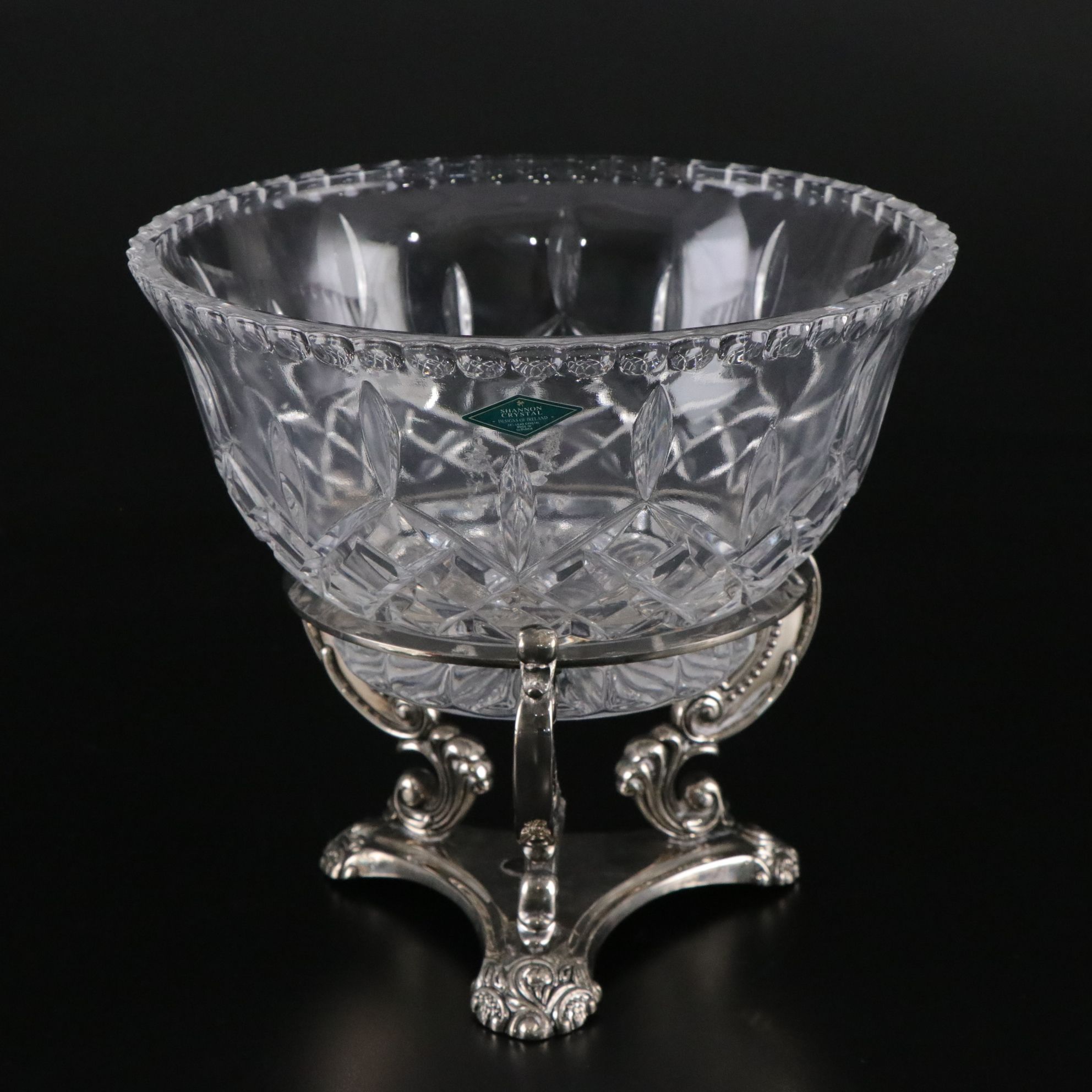 Shannon Crystal by Godinger Bowl with Silver Plate Stand & More