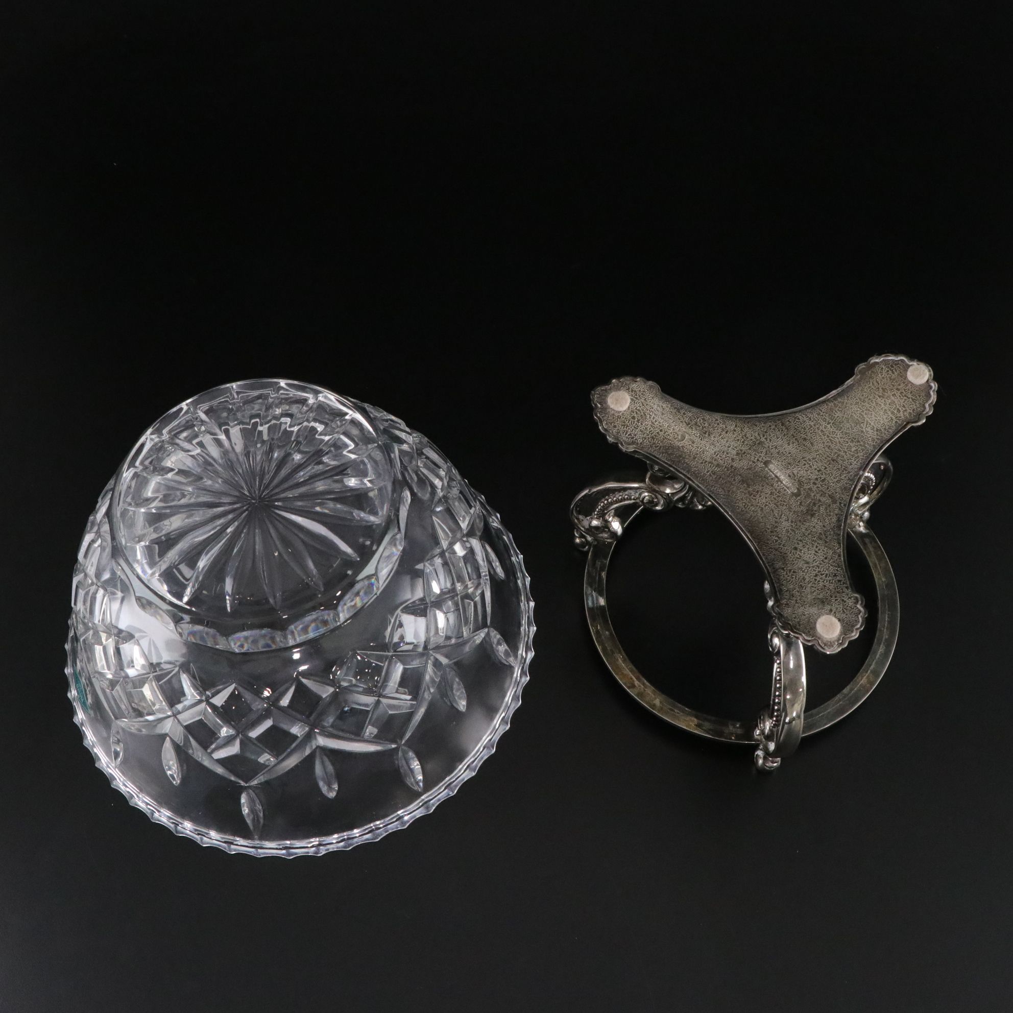 Shannon Crystal by Godinger Bowl with Silver Plate Stand & More