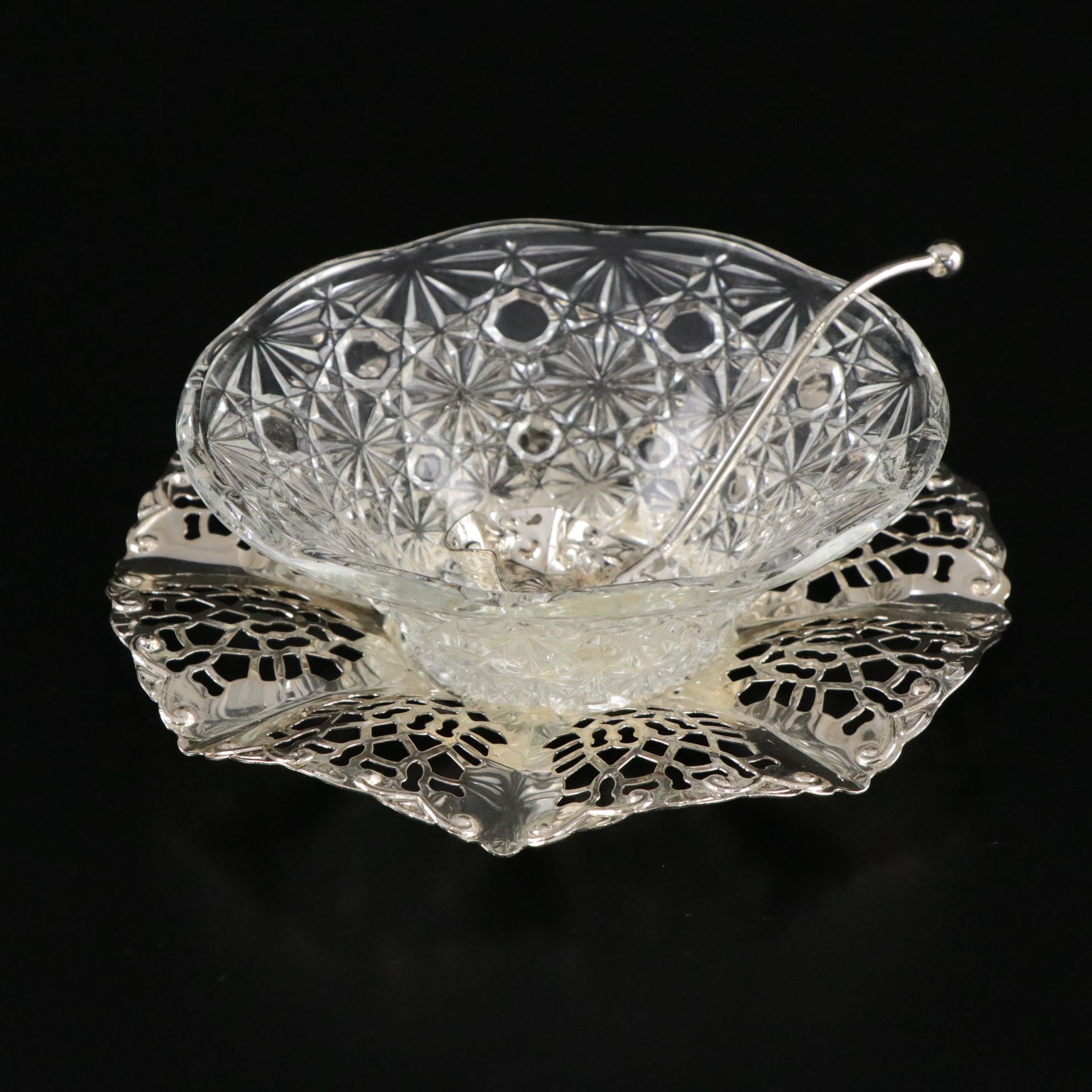 Shannon Crystal by Godinger Bowl with Silver Plate Stand & More