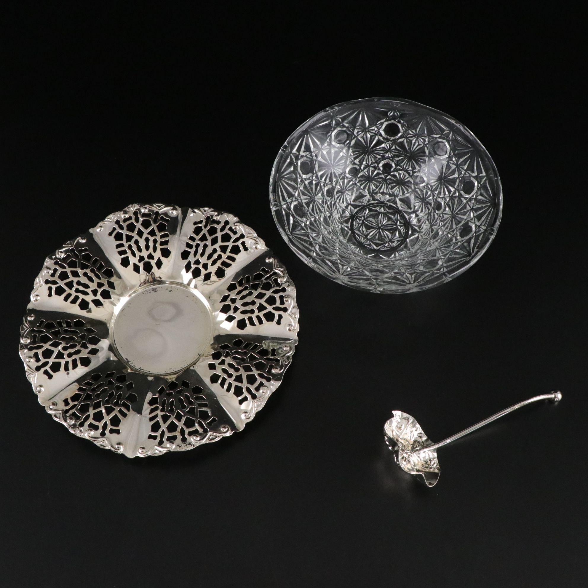 Shannon Crystal by Godinger Bowl with Silver Plate Stand & More