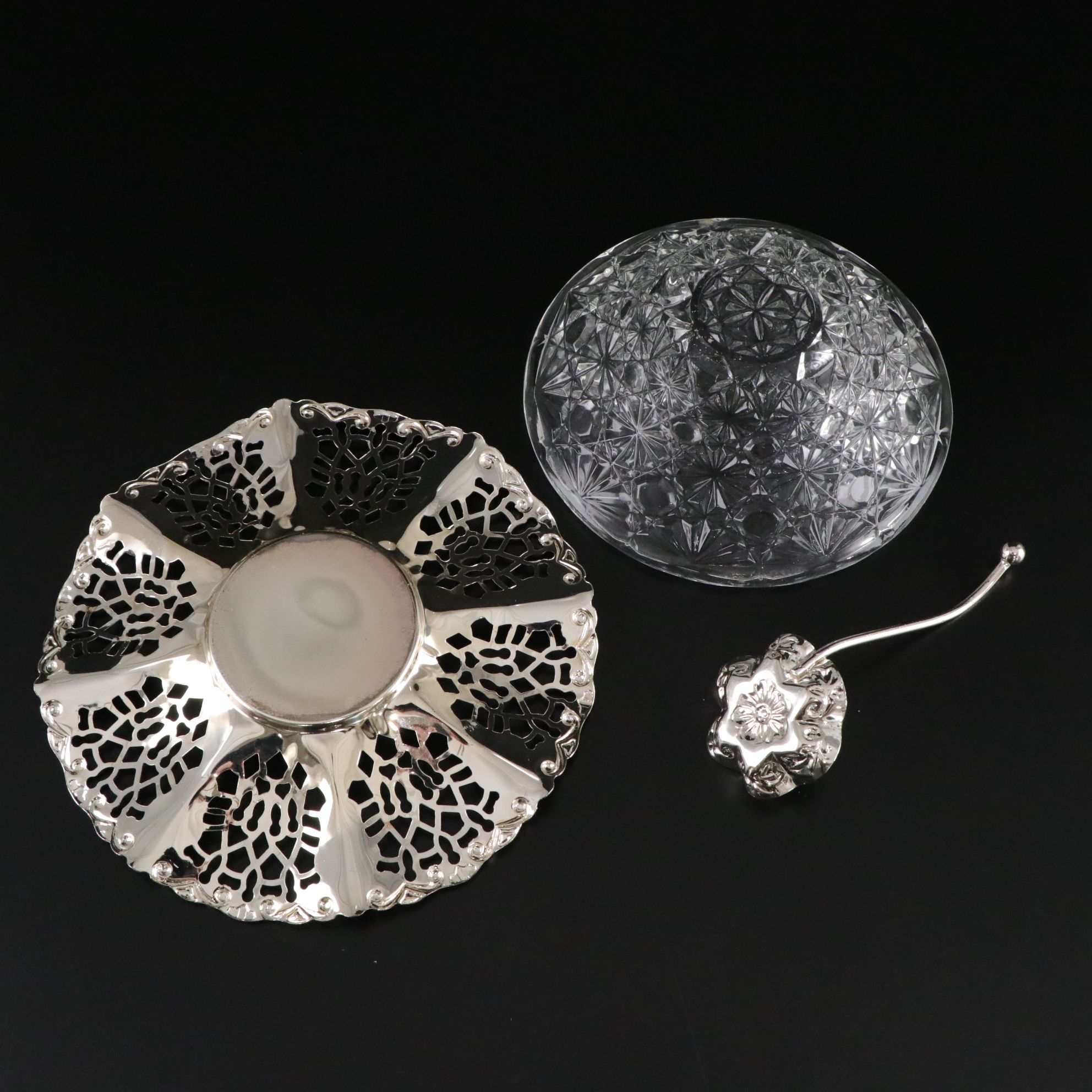 Shannon Crystal by Godinger Bowl with Silver Plate Stand & More