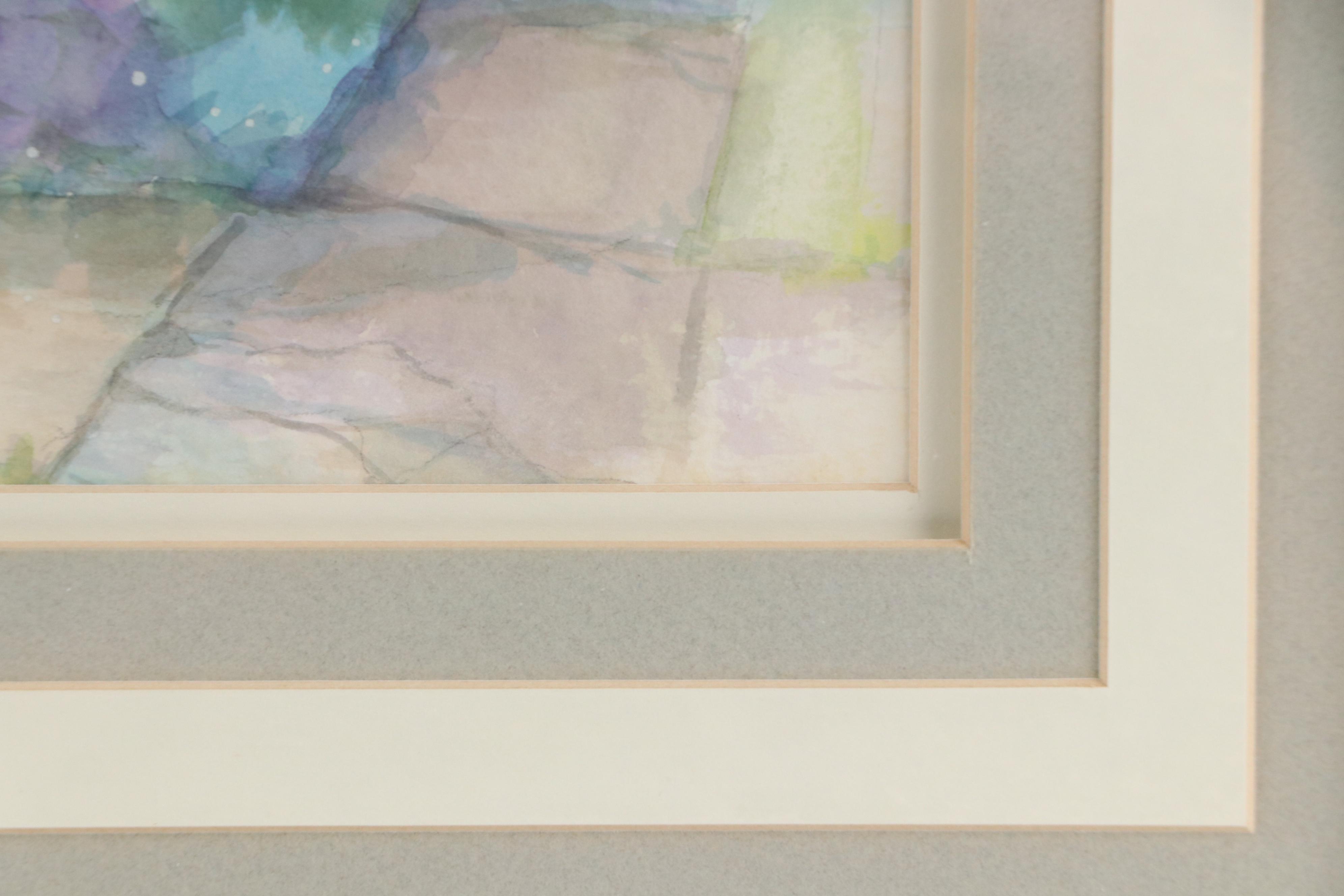 Ellen Haffner Residential Landscape Watercolor Painting, Circa 1980