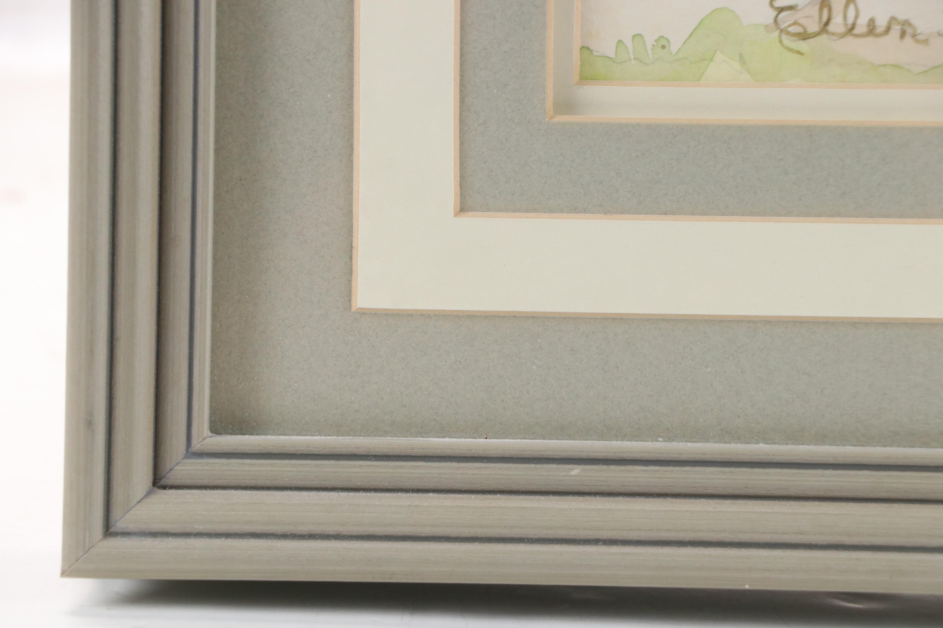 Ellen Haffner Residential Landscape Watercolor Painting, Circa 1980