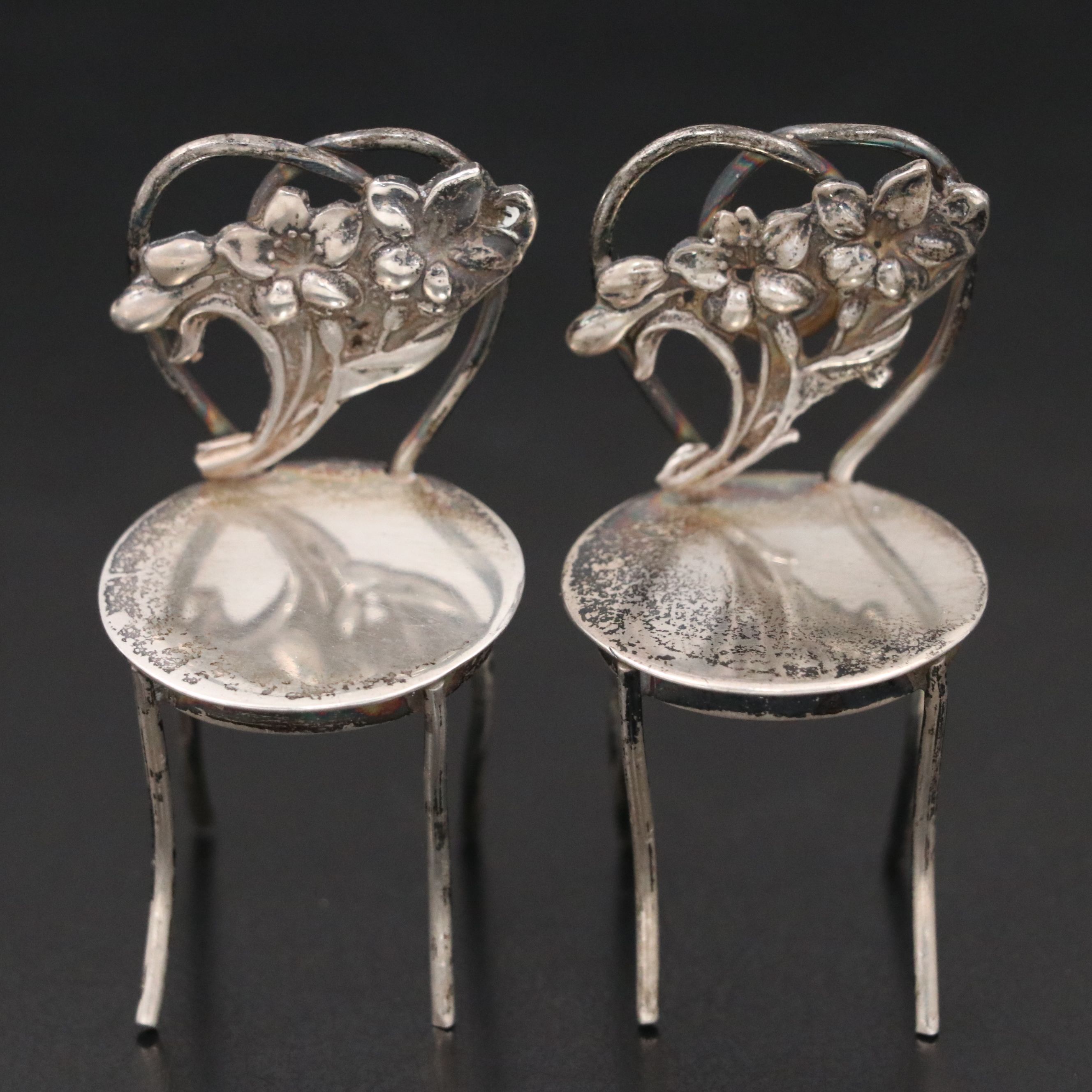 Miniature Sterling Silver Bistro Table and Lily Chairs