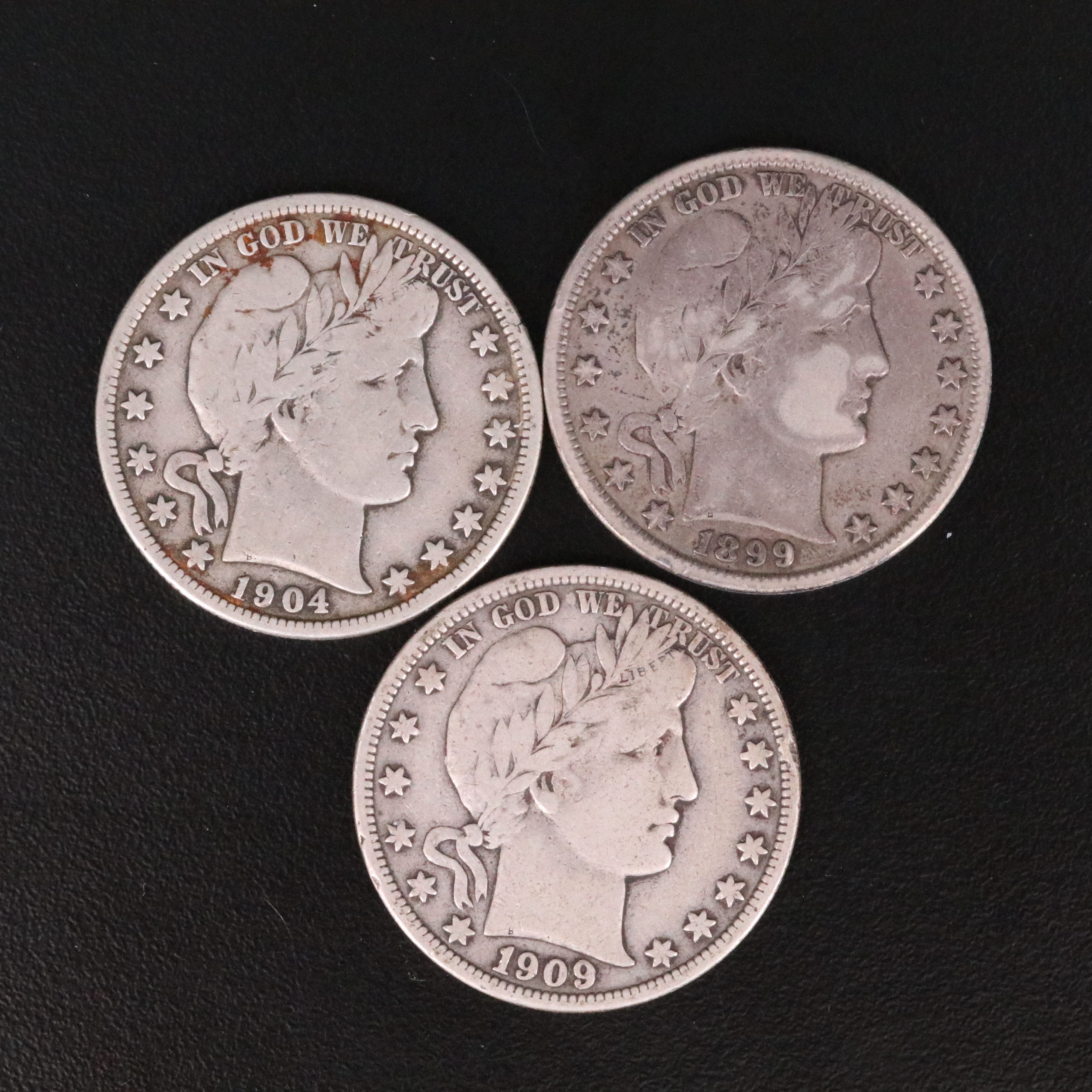 Three Barber Silver Half Dollars