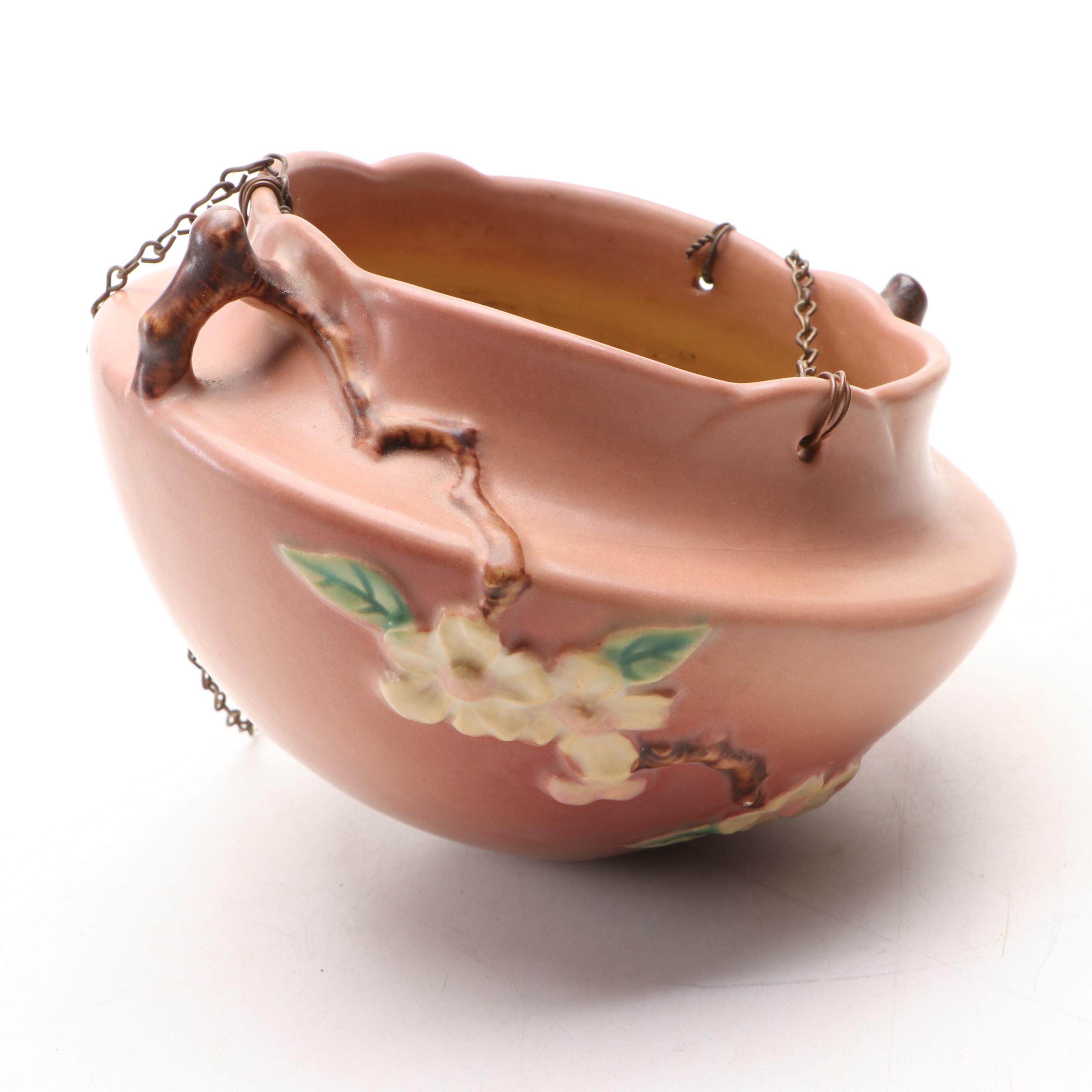 Roseville Pottery "Apple Blossom" Hanging Planter and "Clematis" Wall Pocket