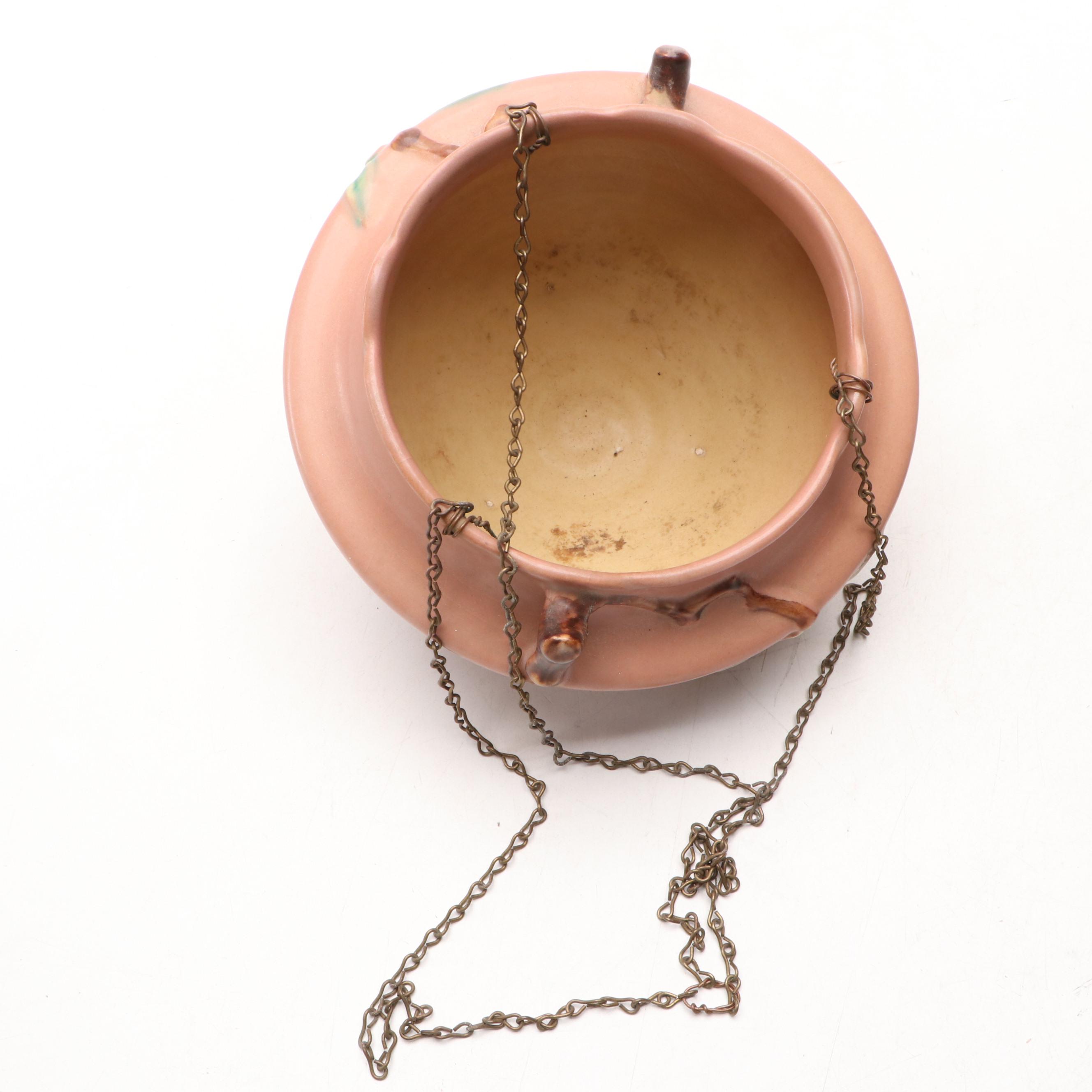 Roseville Pottery "Apple Blossom" Hanging Planter and "Clematis" Wall Pocket