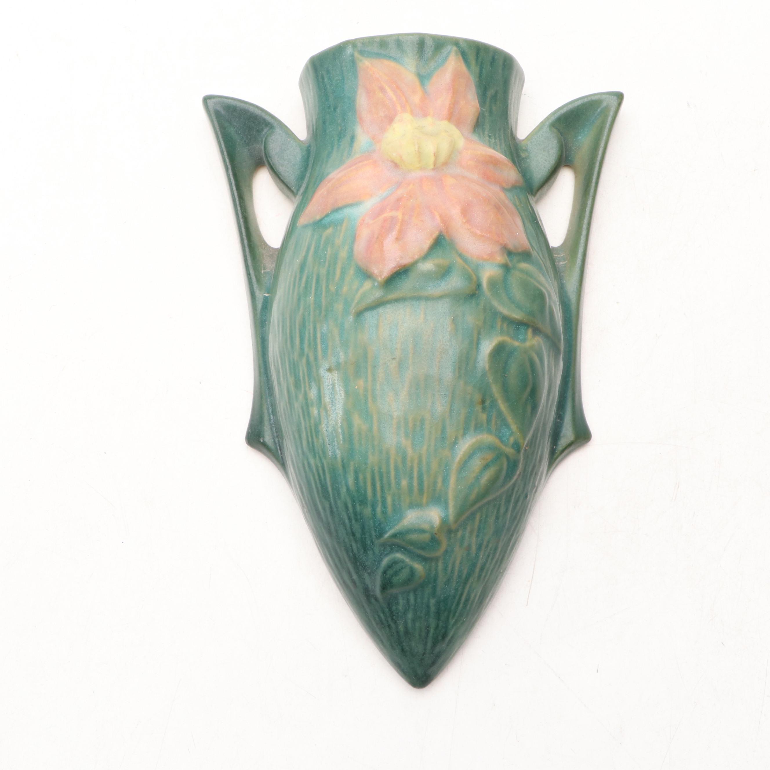 Roseville Pottery "Apple Blossom" Hanging Planter and "Clematis" Wall Pocket
