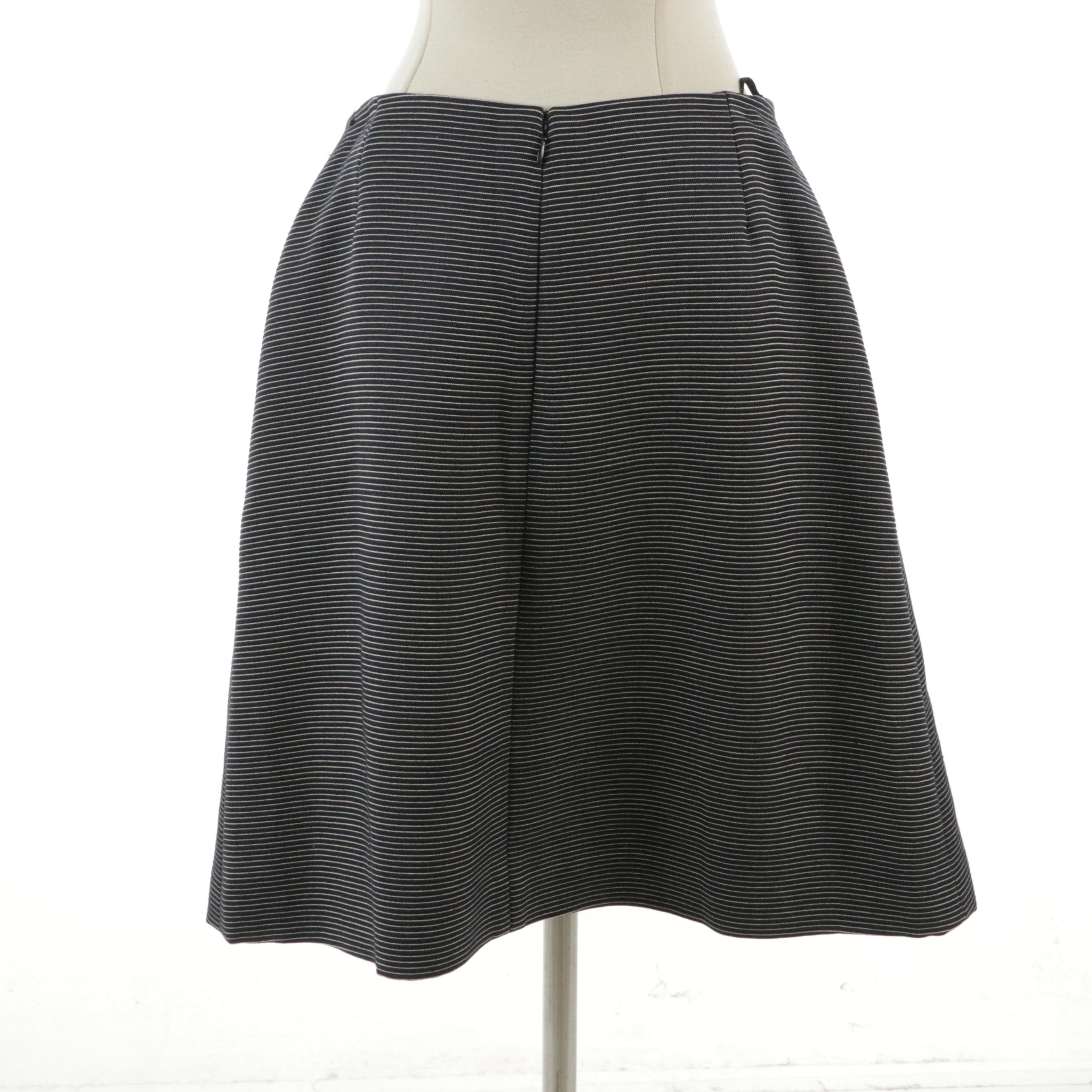 Chanel Navy and White Wool and Silk Blend Skirt from the 2001 Spring Collection