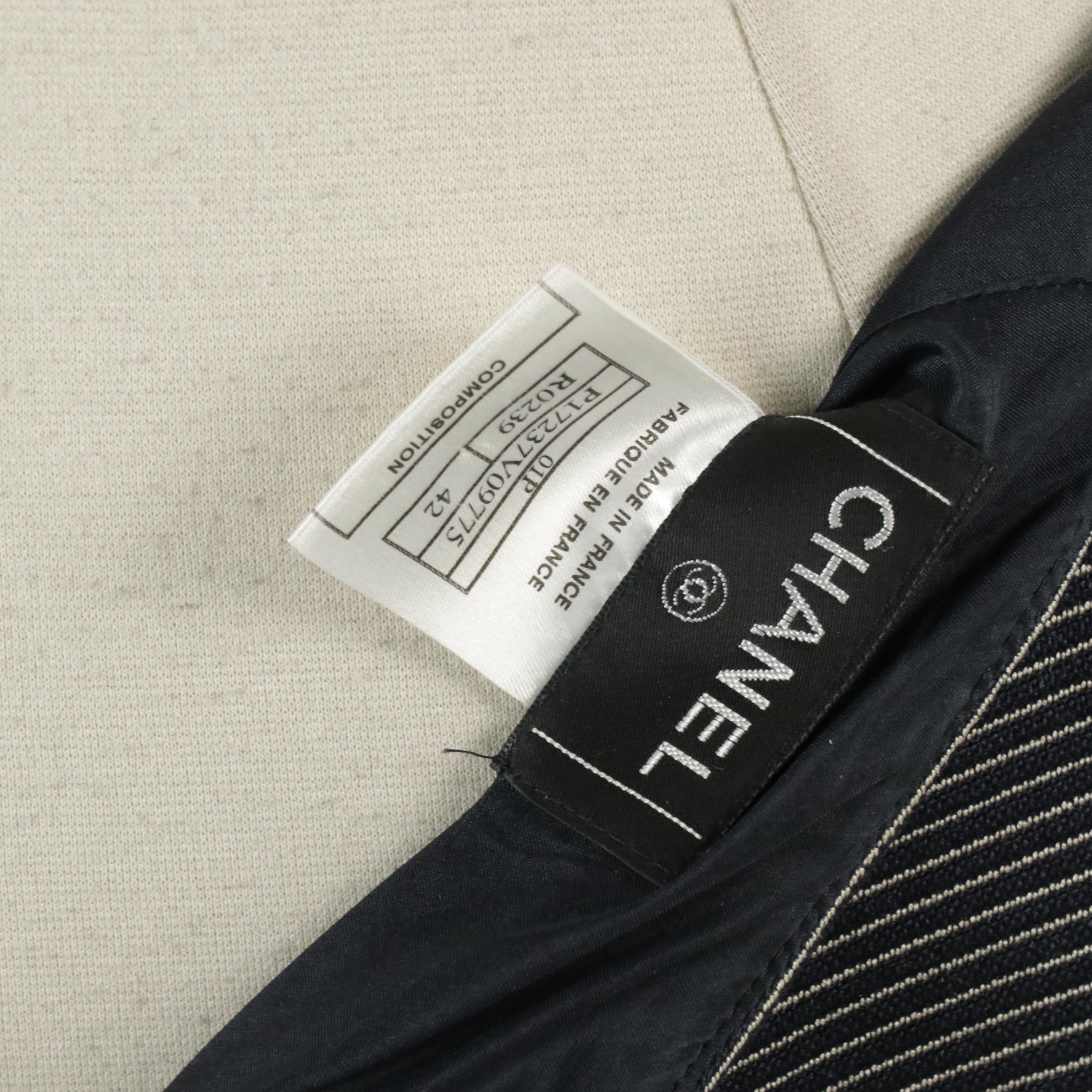 Chanel Navy and White Wool and Silk Blend Skirt from the 2001 Spring Collection