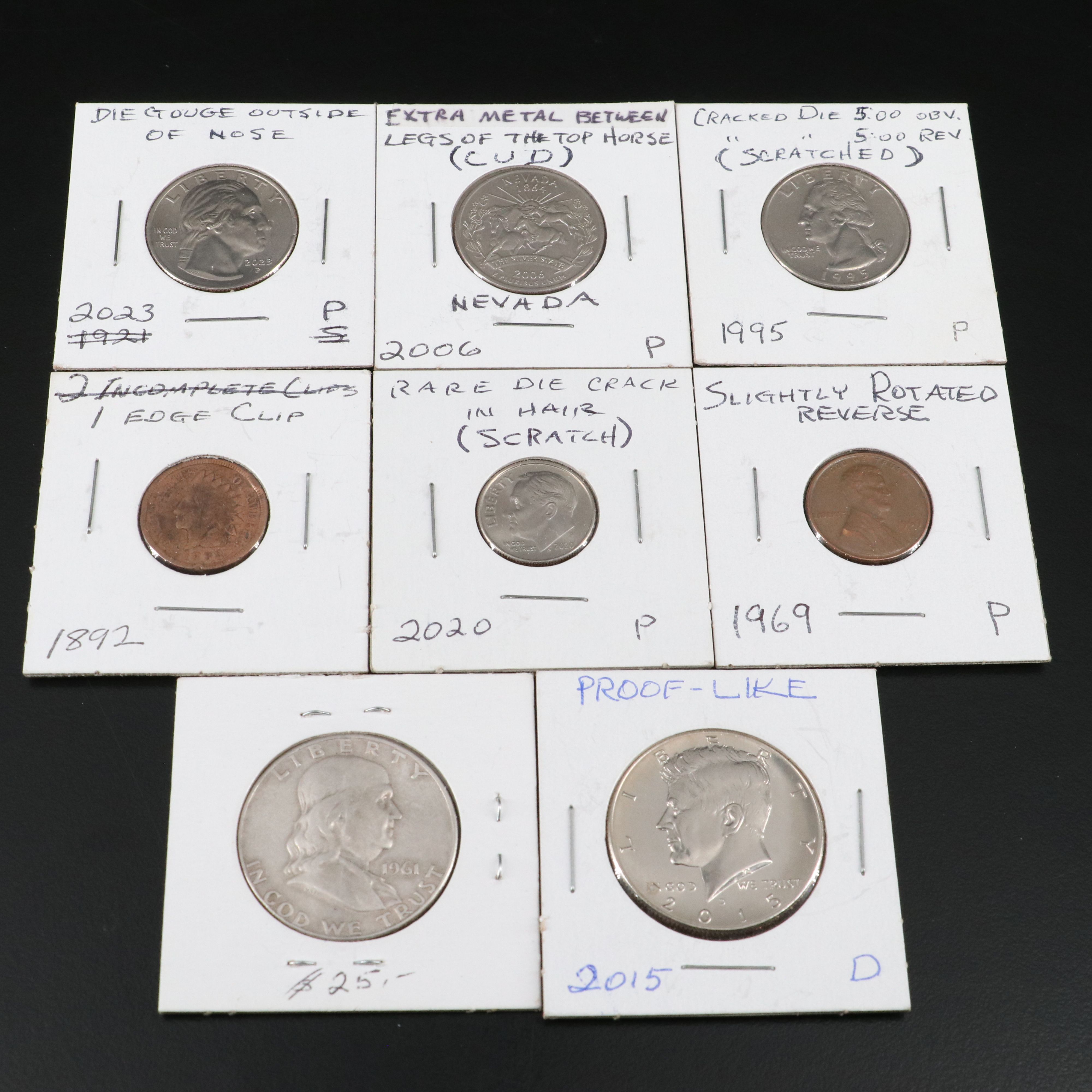 Collection of Eight U.S. Coins with minor Varieties or Errors