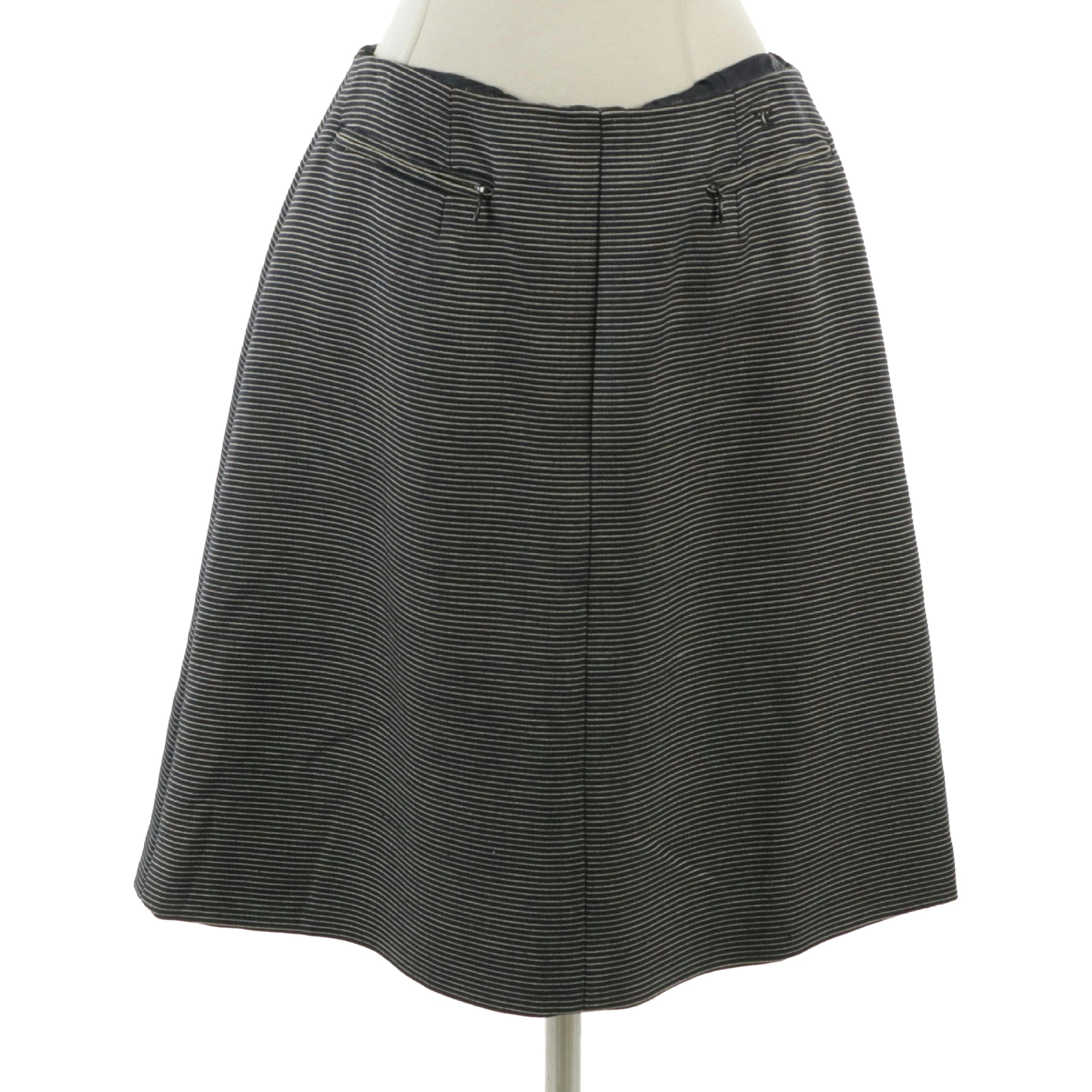 Chanel Navy and White Wool and Silk Blend Skirt from the 2001 Spring Collection