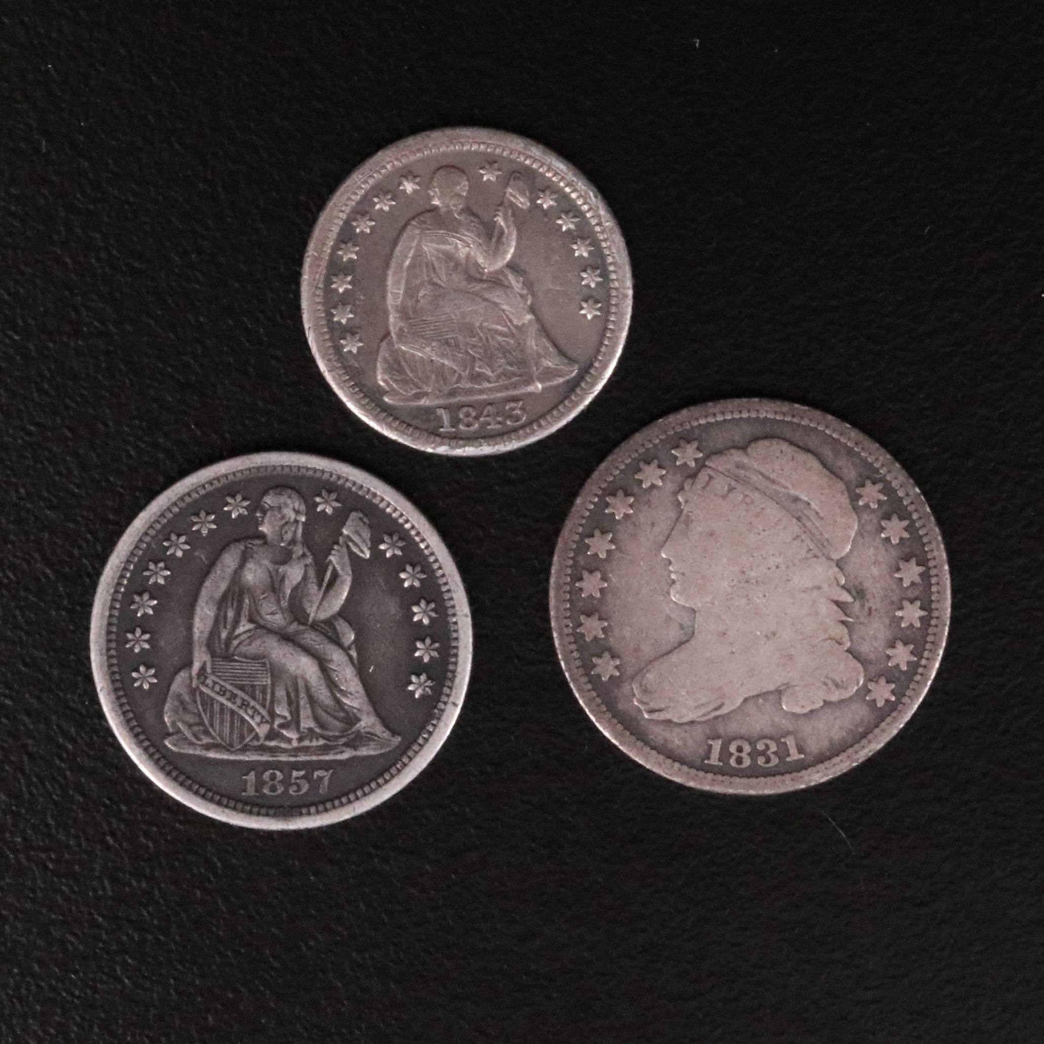 Three Early Capped Bust and Seated Liberty Coins with an 1831 Capped Bust Dime