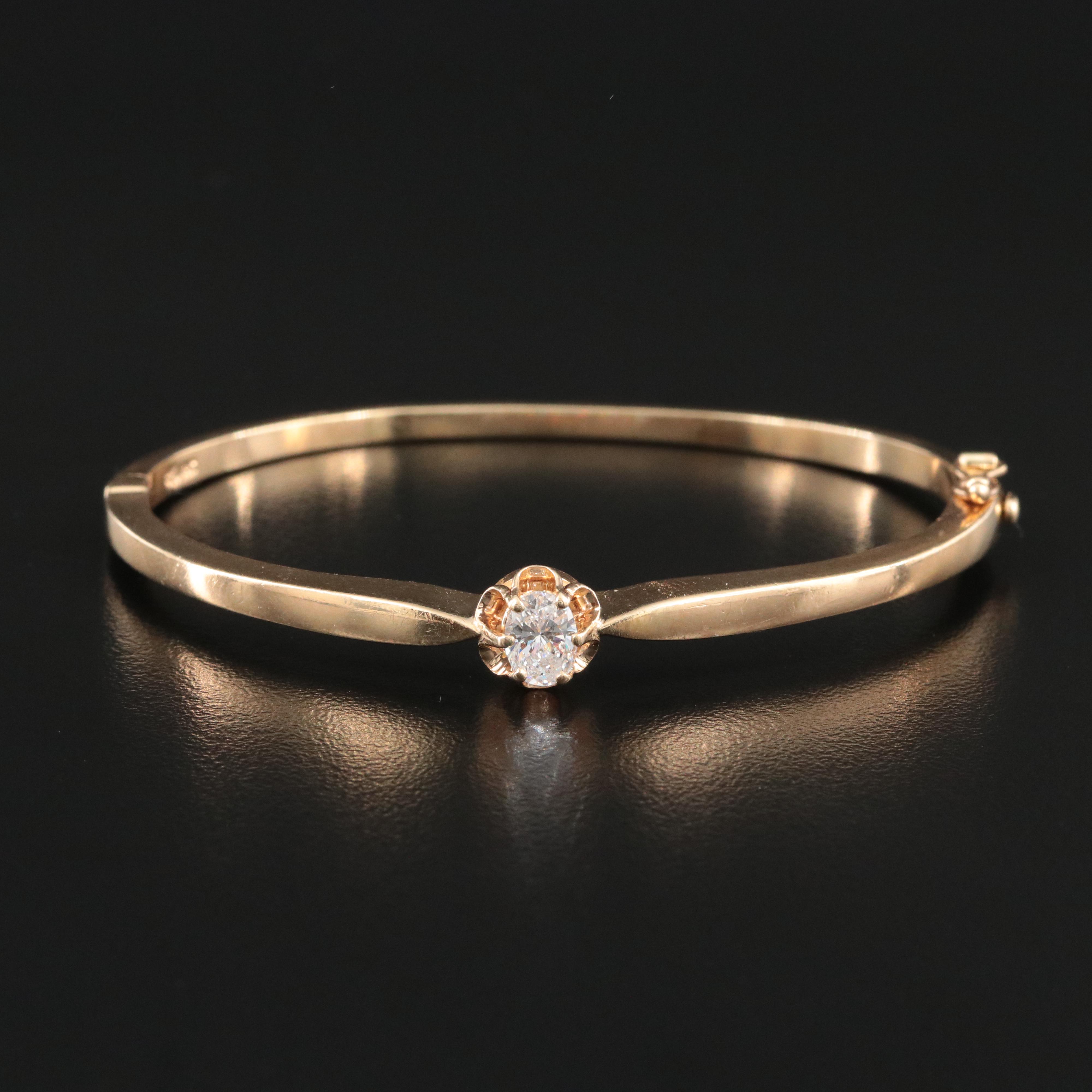 14K 0.47 CT Diamond Hinged Bangle Bracelet