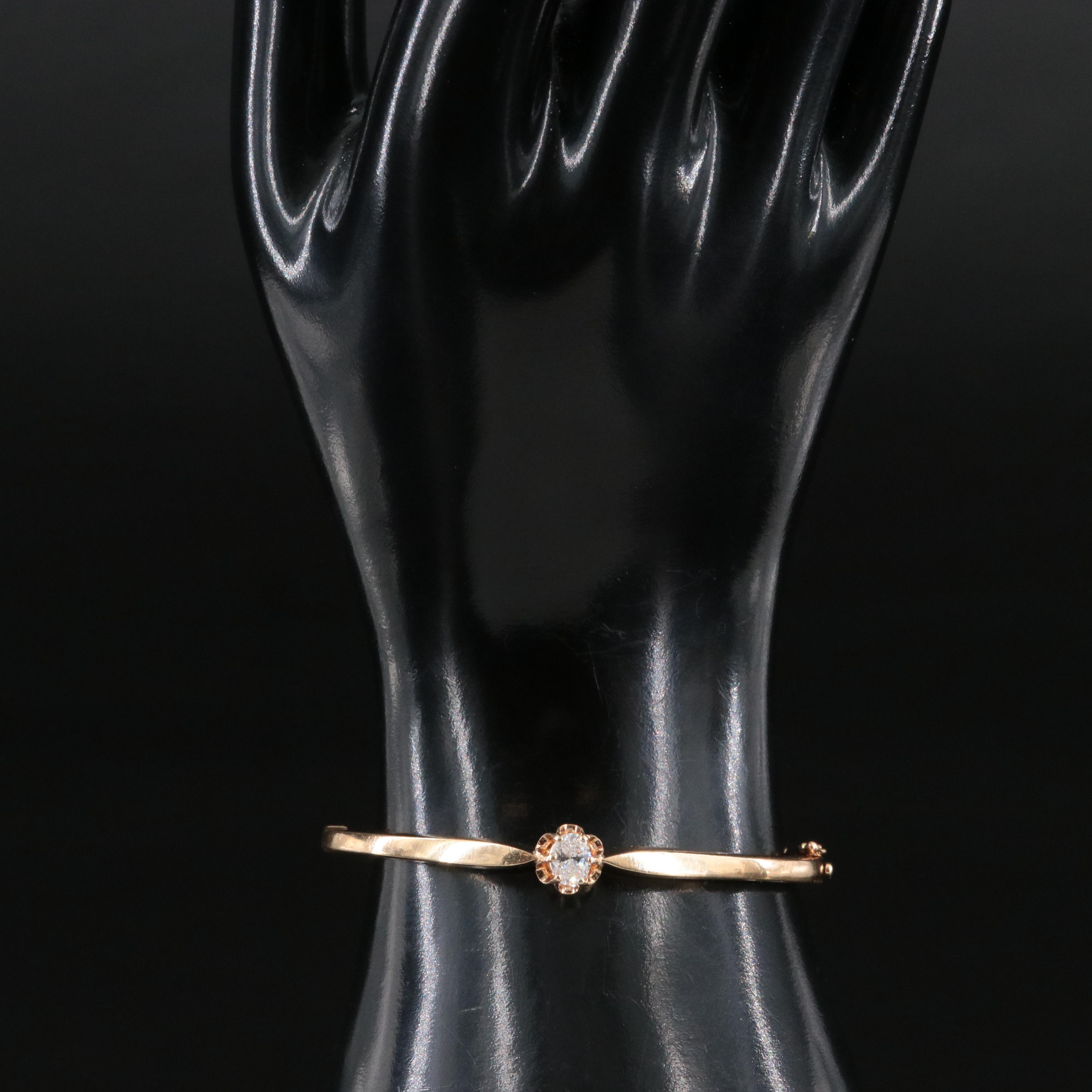 14K 0.47 CT Diamond Hinged Bangle Bracelet