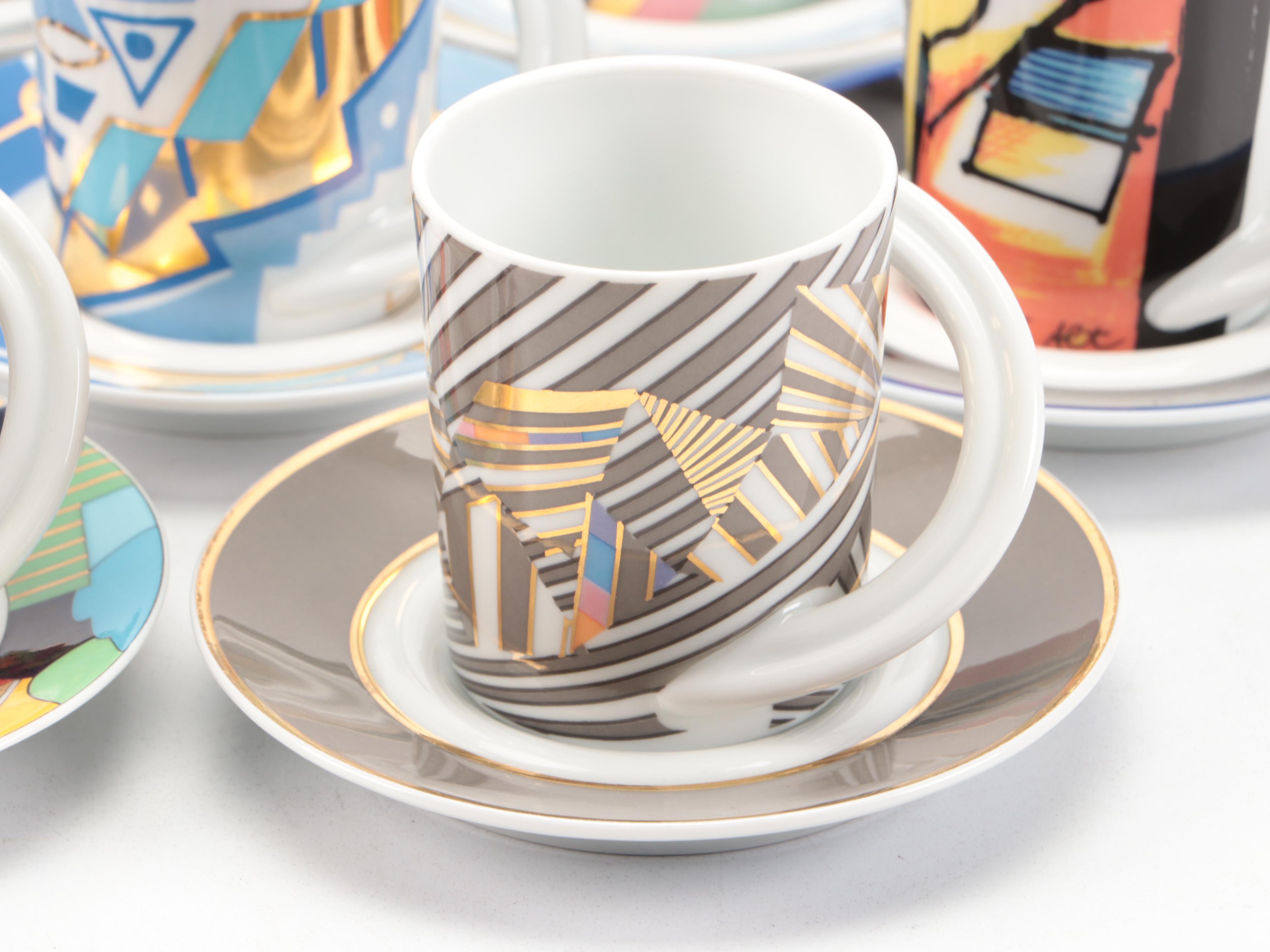 Rosenthal "Espresso-Sammeltasse" Porcelain Cups and Saucers with Other