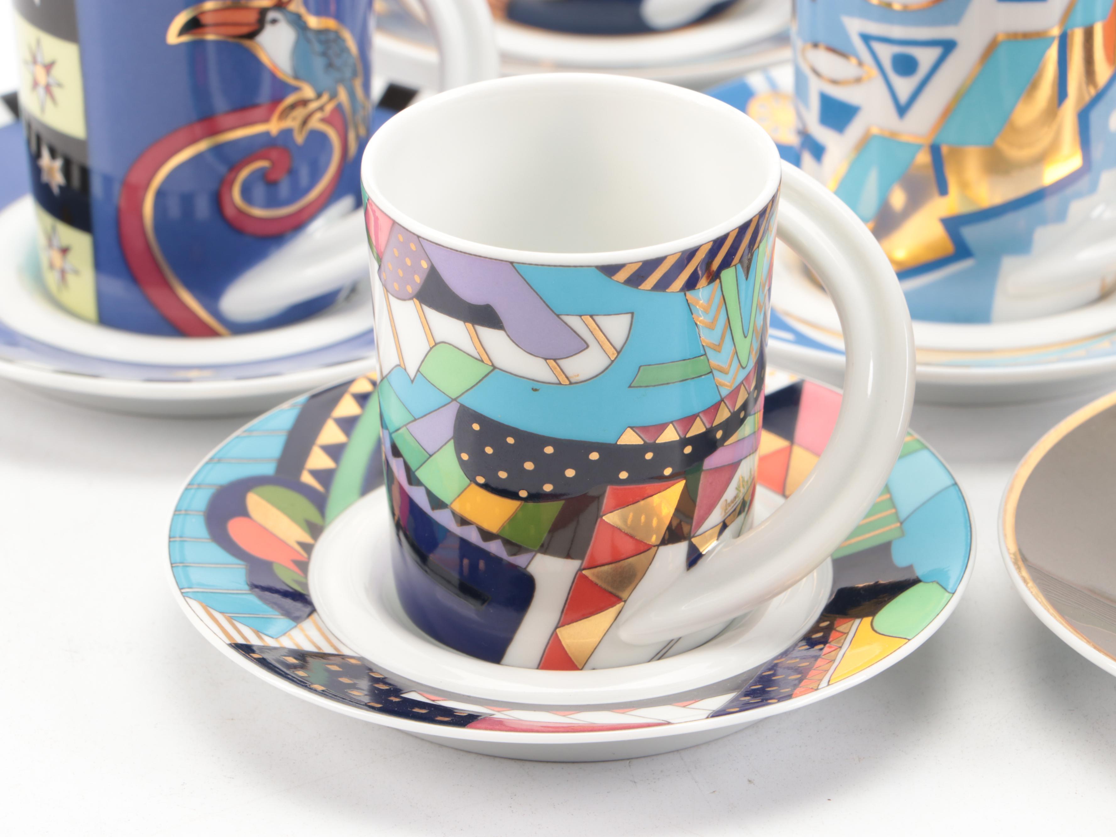 Rosenthal "Espresso-Sammeltasse" Porcelain Cups and Saucers with Other