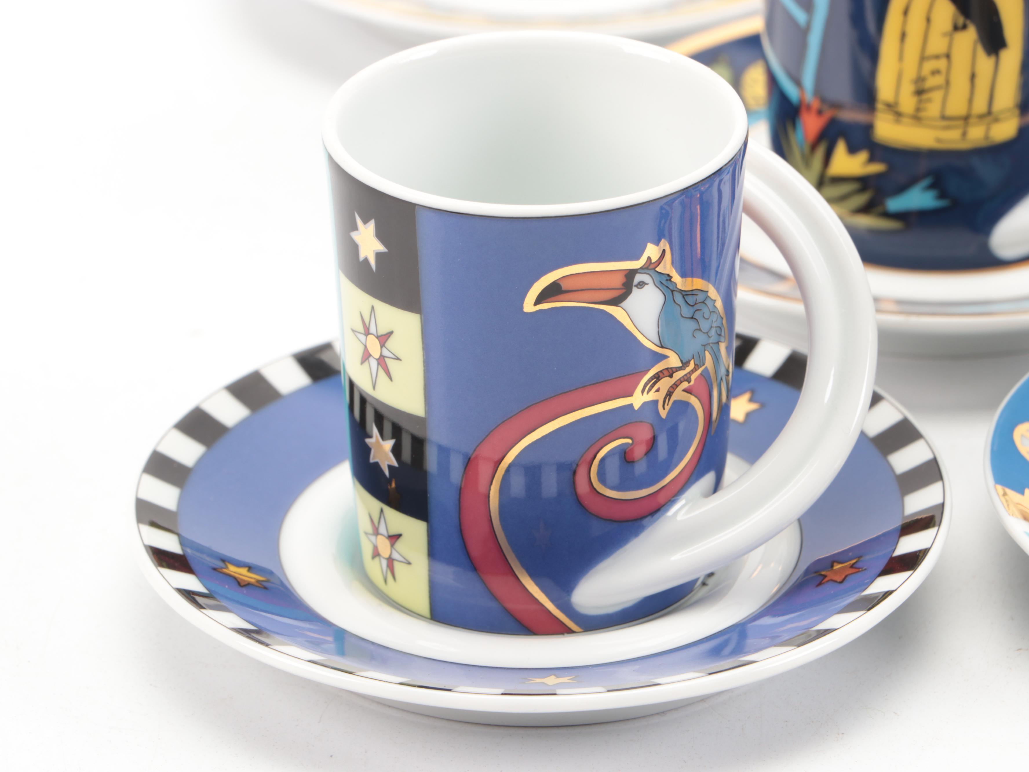 Rosenthal "Espresso-Sammeltasse" Porcelain Cups and Saucers with Other